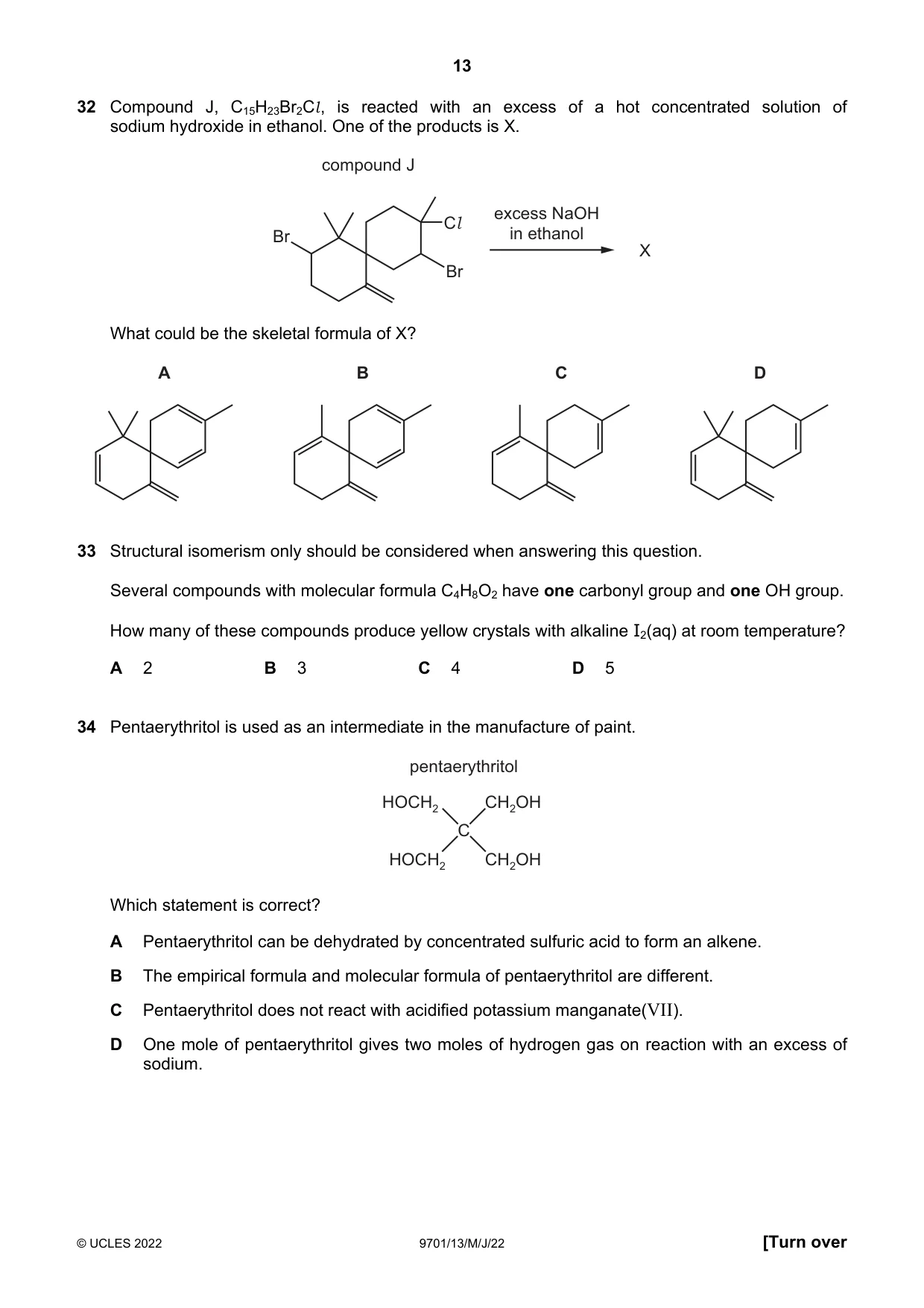 Cambridge A Level Chemistry 9701 2022 May/June Paper 1 · Variant 3 question paper, page 13 of 20