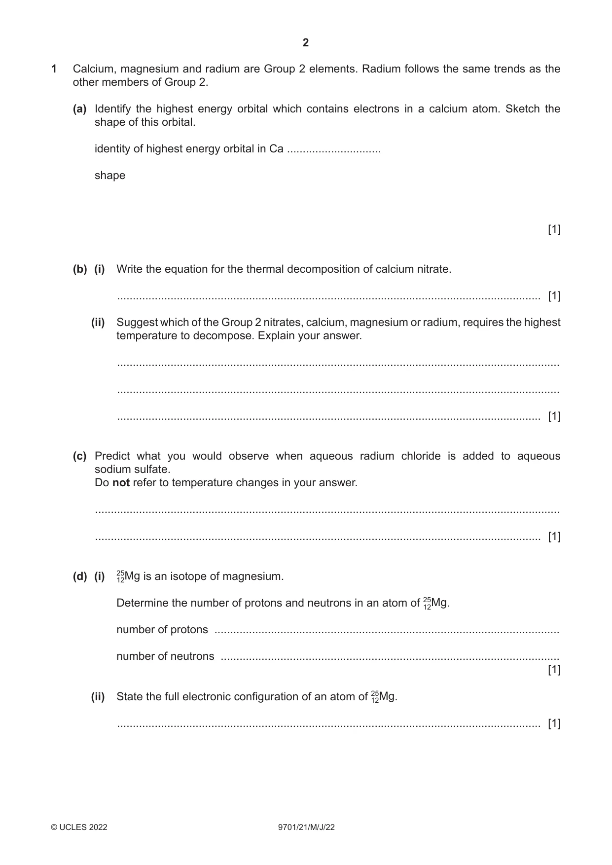 Cambridge A Level Chemistry 9701 2022 May/June Paper 2 · Variant 1 question paper, page 2 of 16