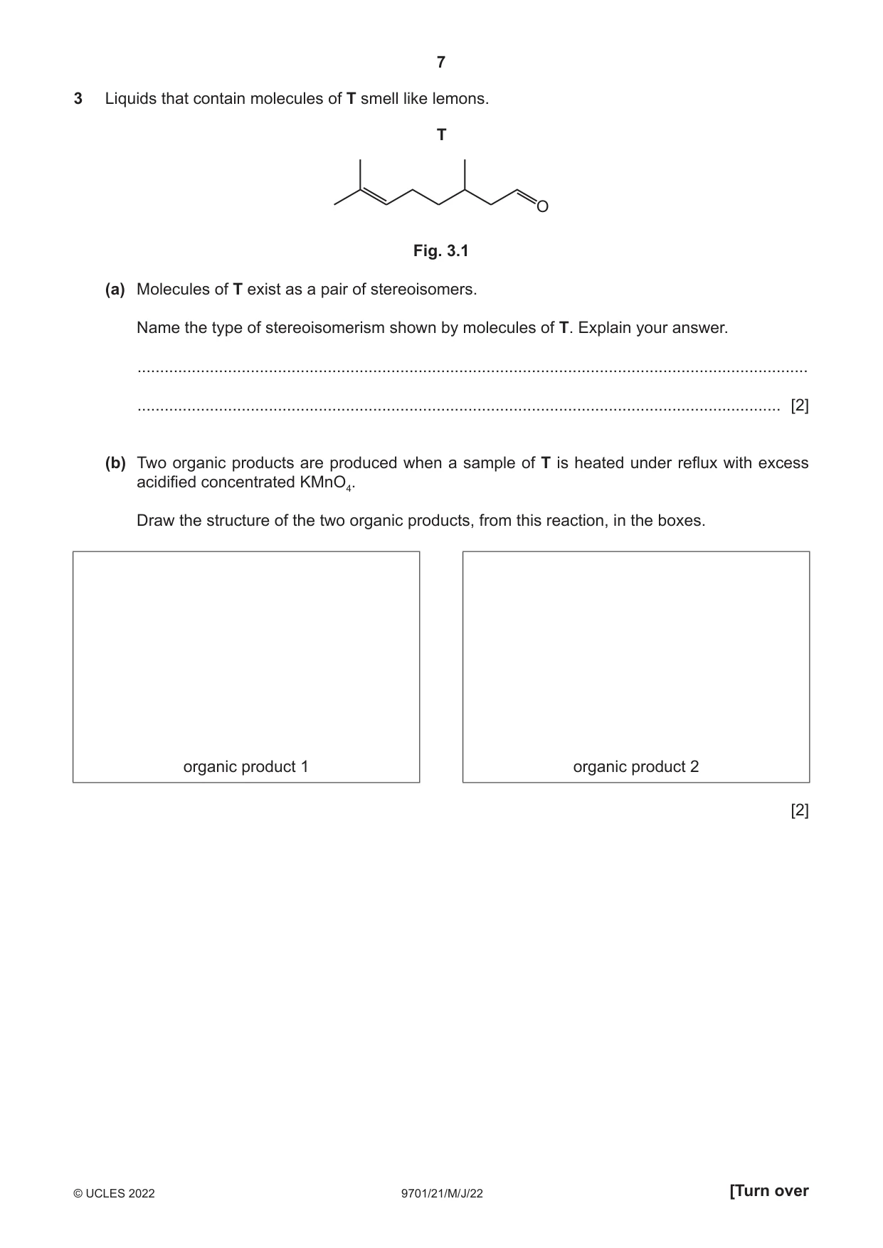 Cambridge A Level Chemistry 9701 2022 May/June Paper 2 · Variant 1 question paper, page 7 of 16