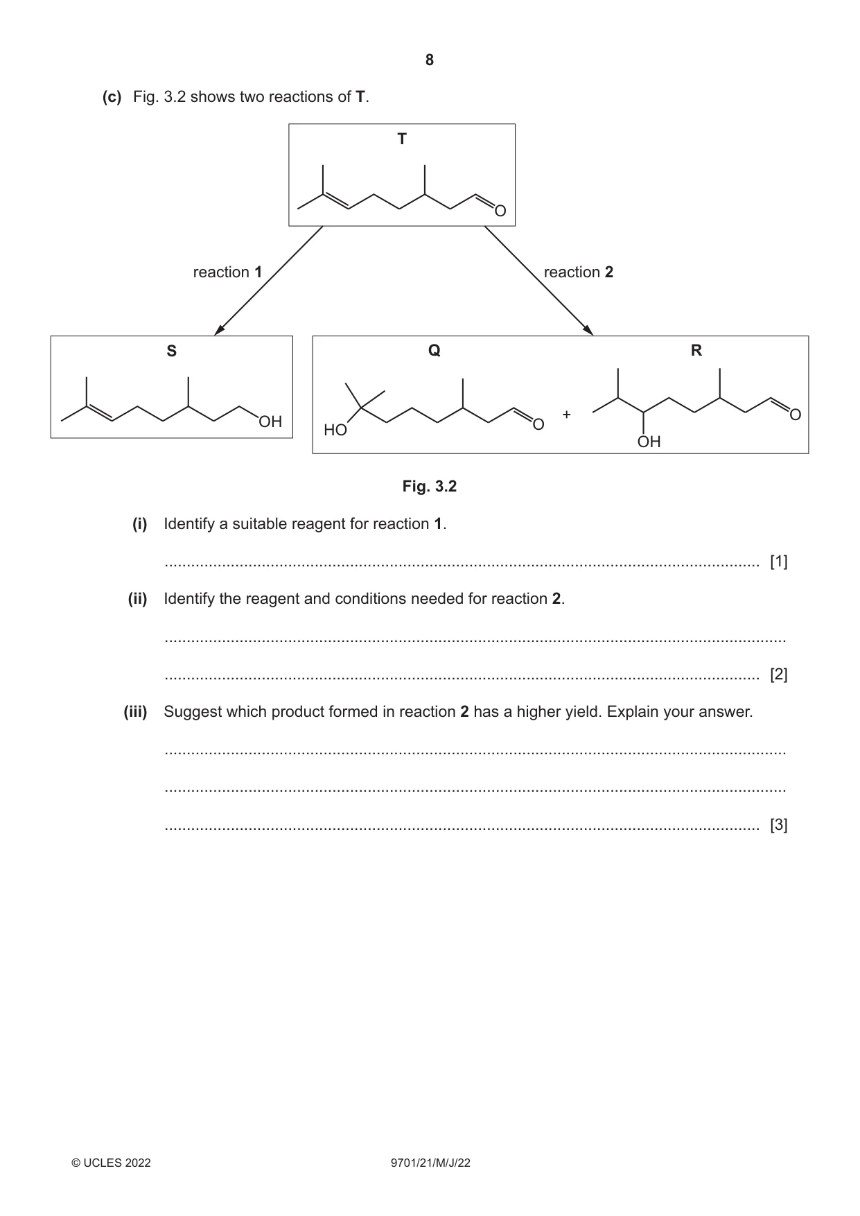 Cambridge A Level Chemistry 9701 2022 May/June Paper 2 · Variant 1 question paper, page 8 of 16