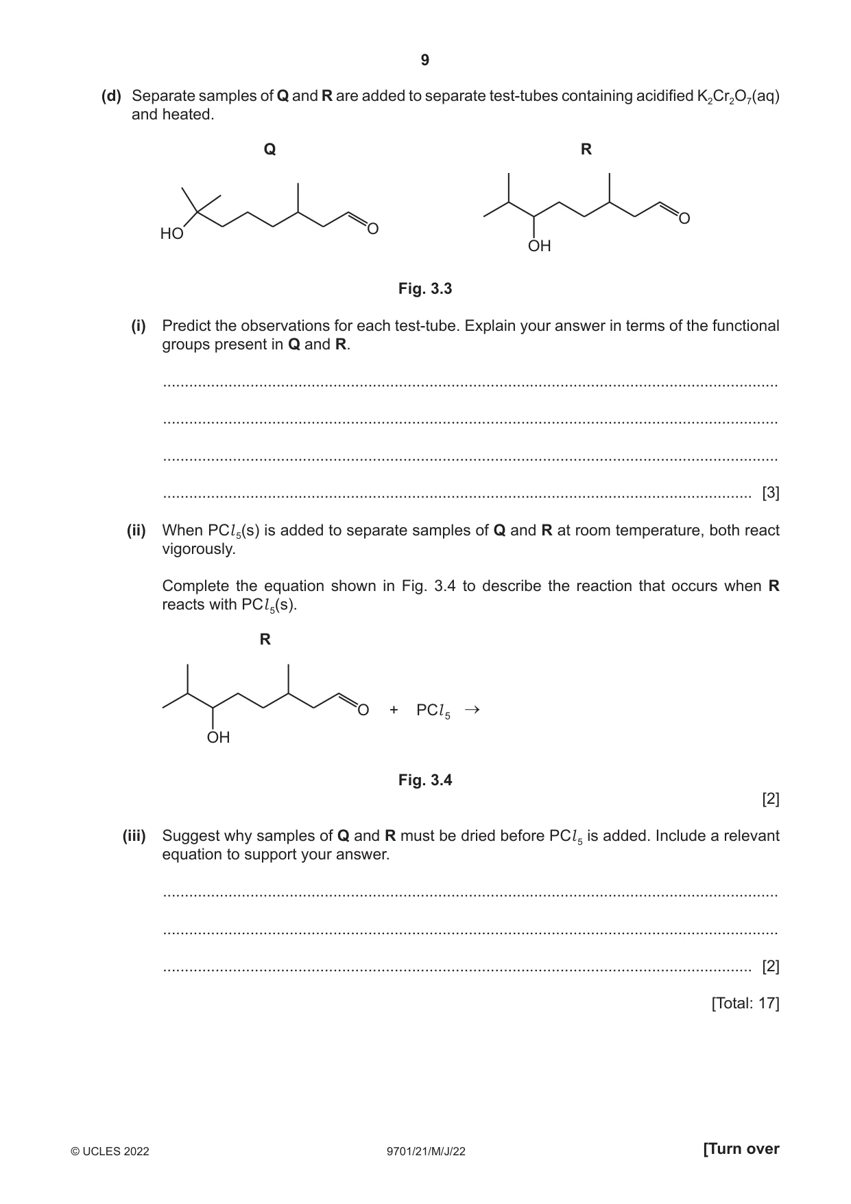 Cambridge A Level Chemistry 9701 2022 May/June Paper 2 · Variant 1 question paper, page 9 of 16