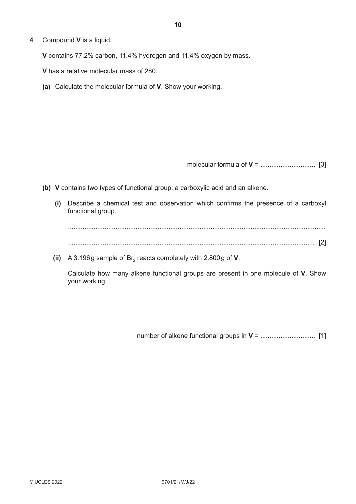 Cambridge A Level Chemistry 9701 2022 May/June Paper 2 · Variant 1 question paper, page 10 of 16
