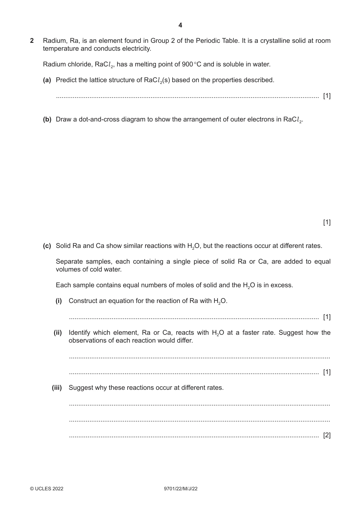 Cambridge A Level Chemistry 9701 2022 May/June Paper 2 · Variant 2 question paper, page 4 of 16