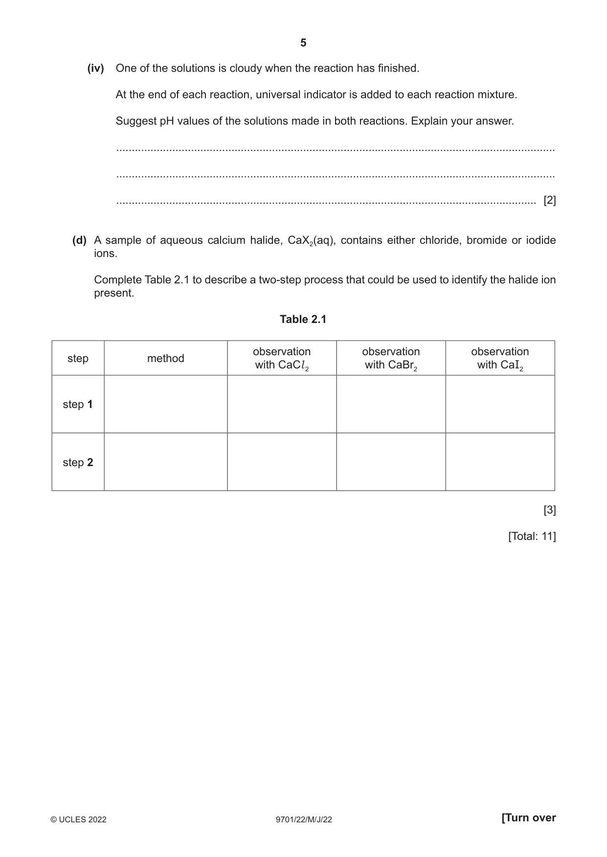 Cambridge A Level Chemistry 9701 2022 May/June Paper 2 · Variant 2 question paper, page 5 of 16