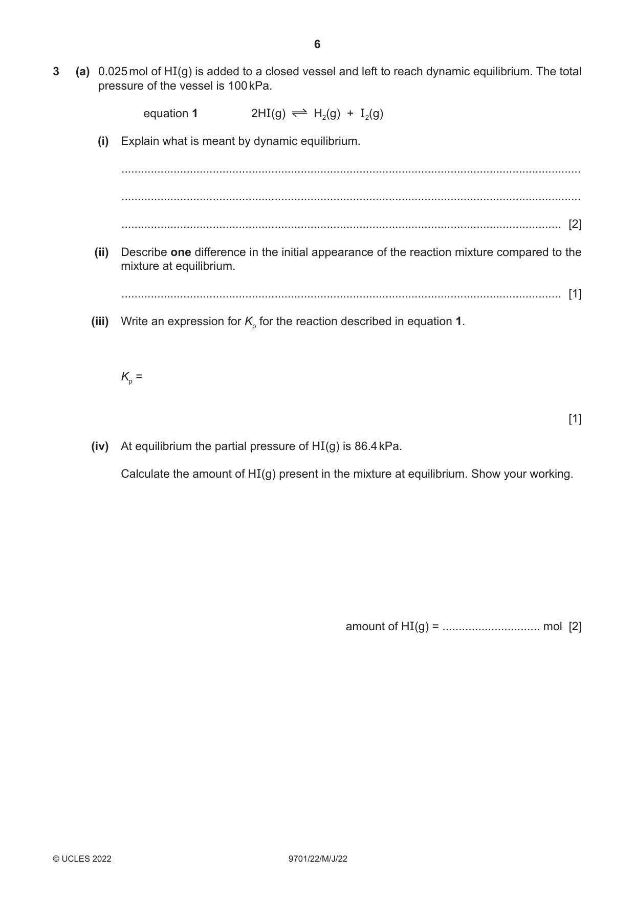 Cambridge A Level Chemistry 9701 2022 May/June Paper 2 · Variant 2 question paper, page 6 of 16