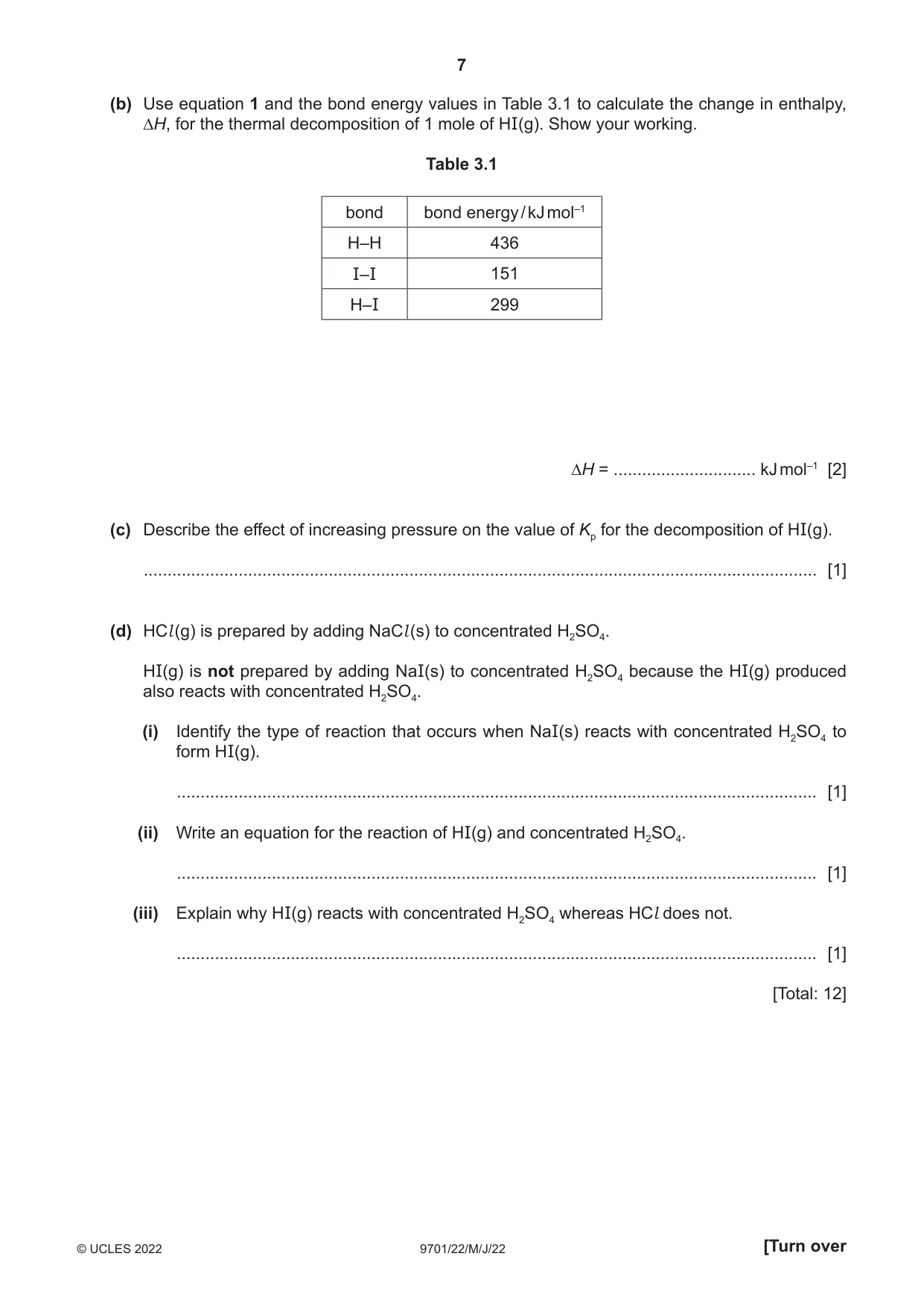 Cambridge A Level Chemistry 9701 2022 May/June Paper 2 · Variant 2 question paper, page 7 of 16