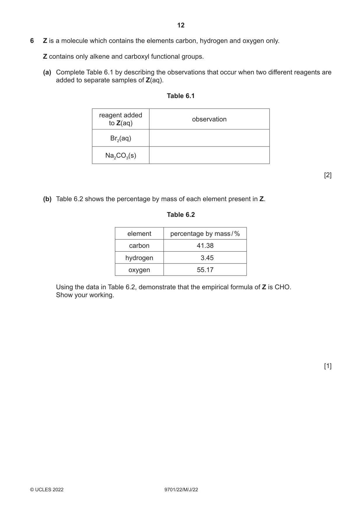 Cambridge A Level Chemistry 9701 2022 May/June Paper 2 · Variant 2 question paper, page 12 of 16