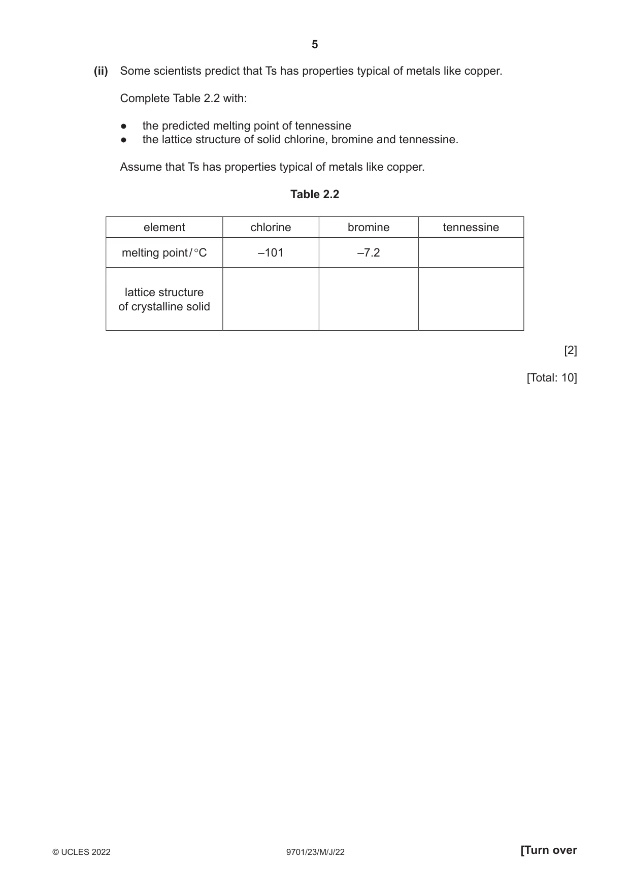 Cambridge A Level Chemistry 9701 2022 May/June Paper 2 · Variant 3 question paper, page 5 of 16