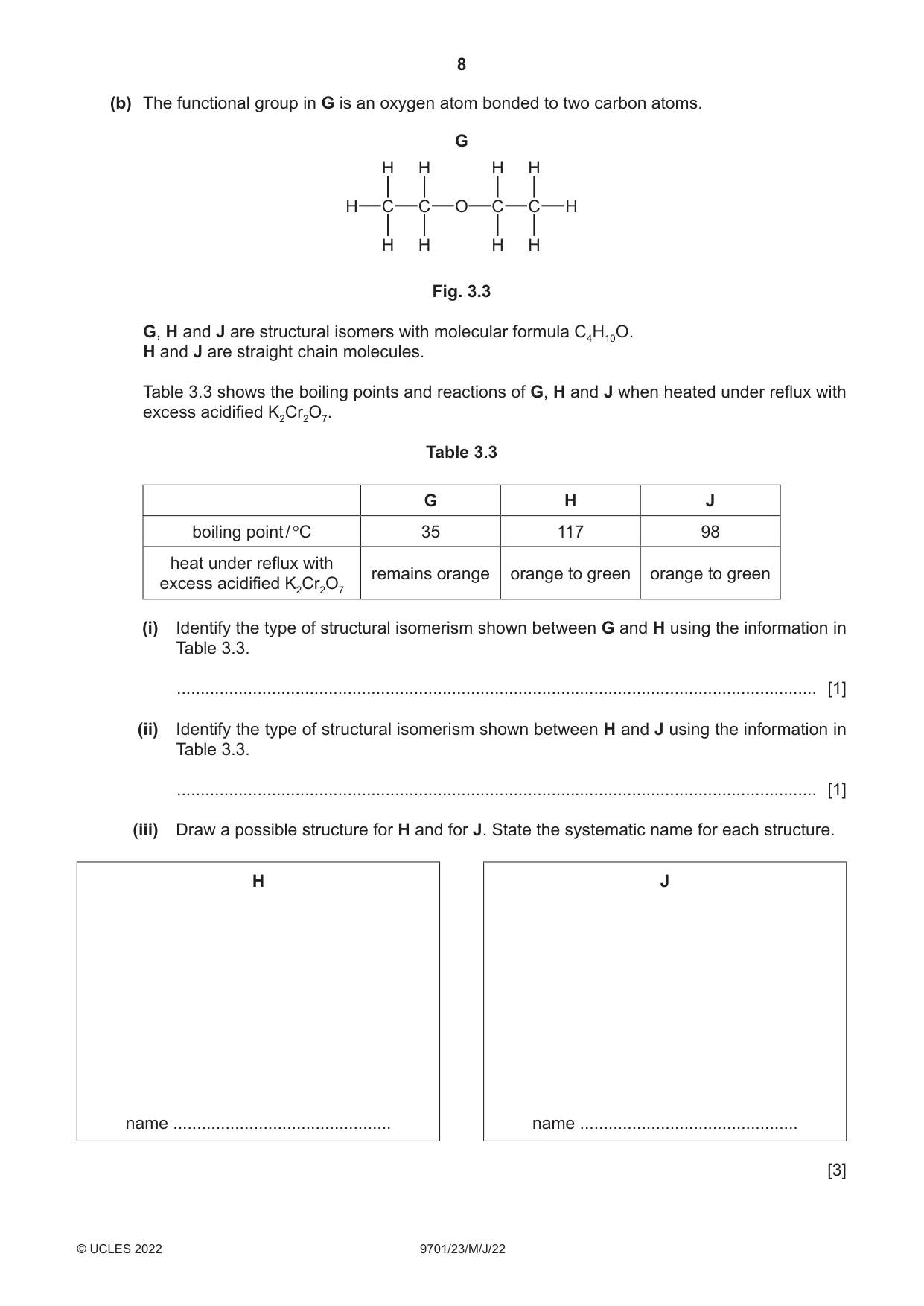 Cambridge A Level Chemistry 9701 2022 May/June Paper 2 · Variant 3 question paper, page 8 of 16