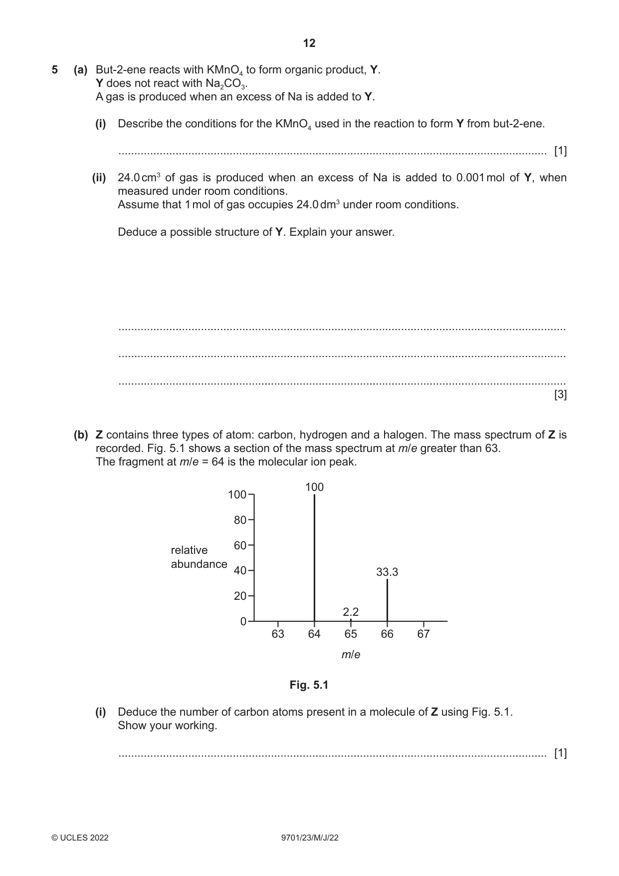 Cambridge A Level Chemistry 9701 2022 May/June Paper 2 · Variant 3 question paper, page 12 of 16