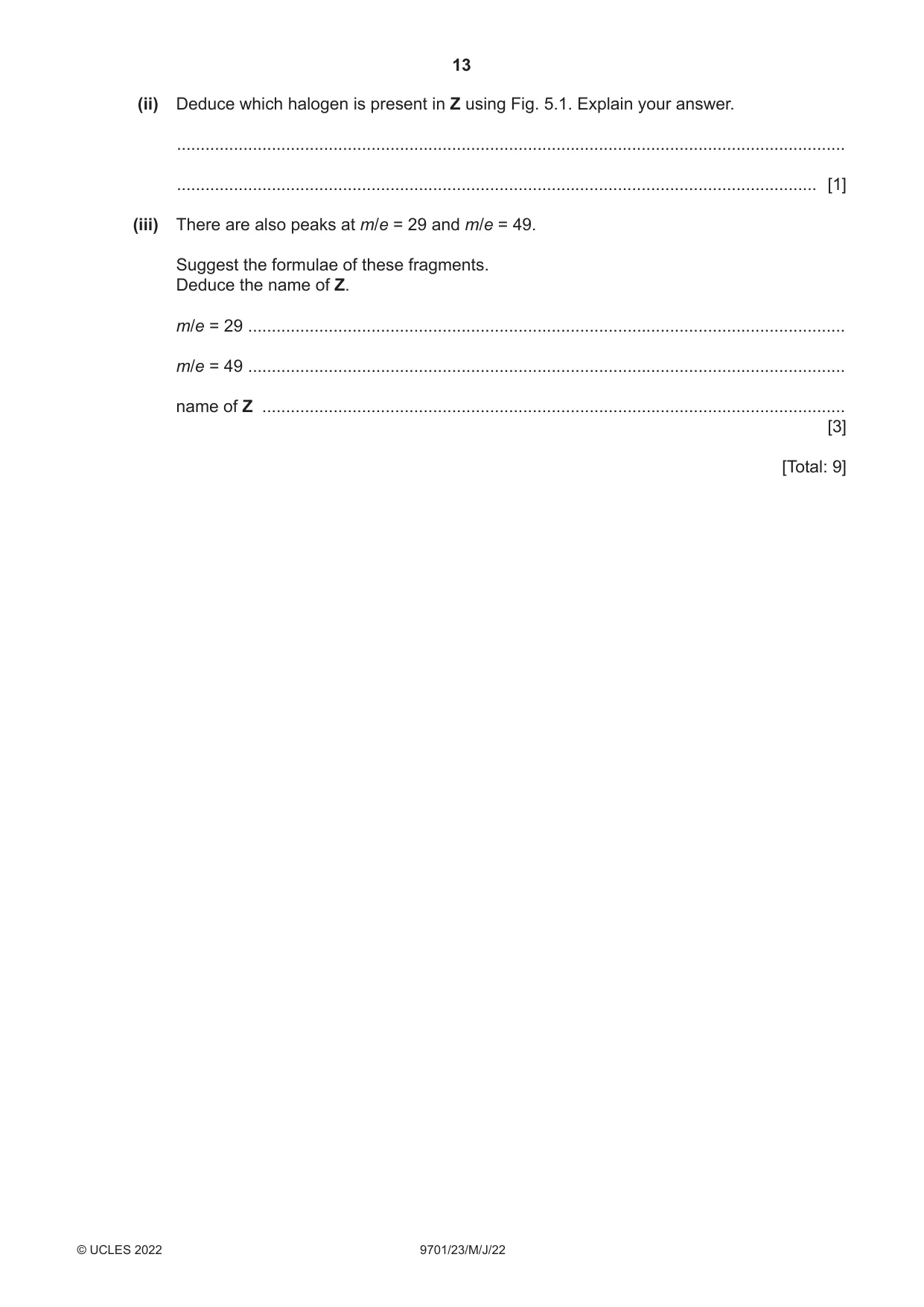 Cambridge A Level Chemistry 9701 2022 May/June Paper 2 · Variant 3 question paper, page 13 of 16