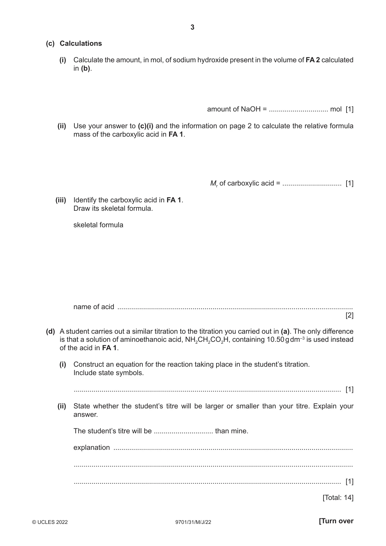 Cambridge A Level Chemistry 9701 2022 May/June Paper 3 · Variant 1 question paper, page 3 of 12