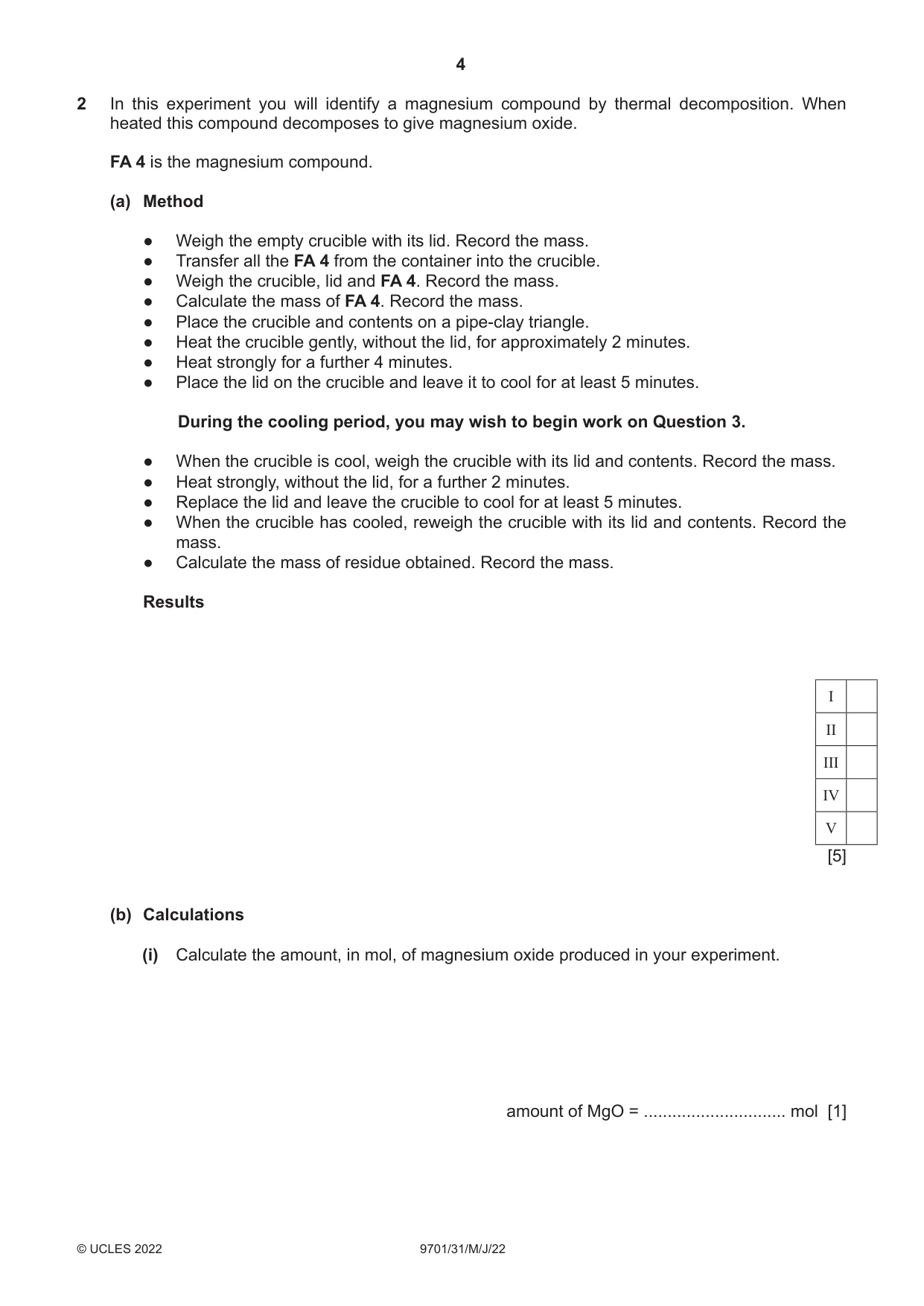 Cambridge A Level Chemistry 9701 2022 May/June Paper 3 · Variant 1 question paper, page 4 of 12