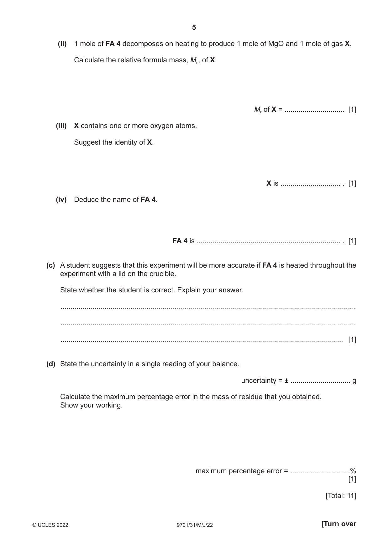 Cambridge A Level Chemistry 9701 2022 May/June Paper 3 · Variant 1 question paper, page 5 of 12