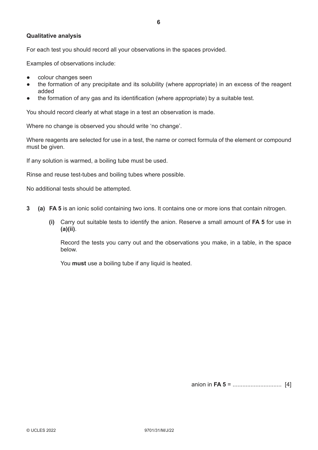 Cambridge A Level Chemistry 9701 2022 May/June Paper 3 · Variant 1 question paper, page 6 of 12
