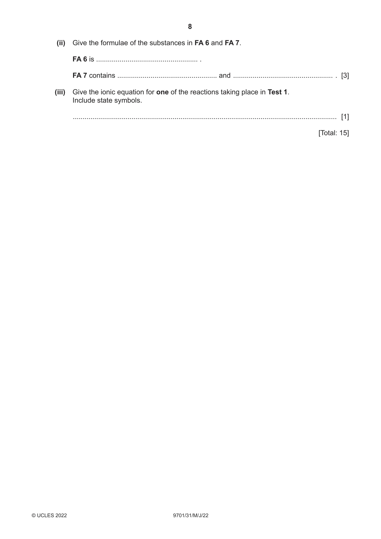 Cambridge A Level Chemistry 9701 2022 May/June Paper 3 · Variant 1 question paper, page 8 of 12