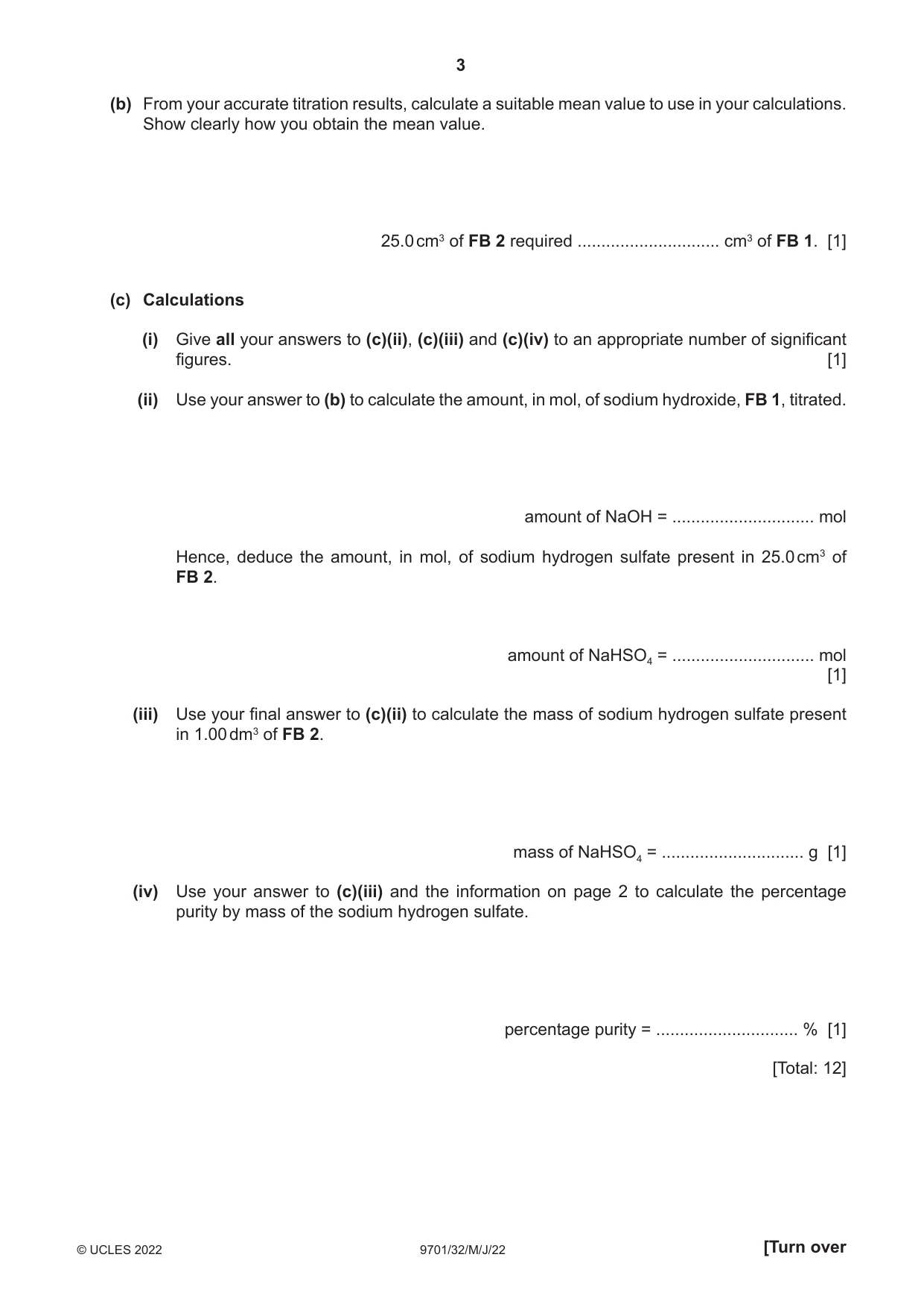 Cambridge A Level Chemistry 9701 2022 May/June Paper 3 · Variant 2 question paper, page 3 of 12
