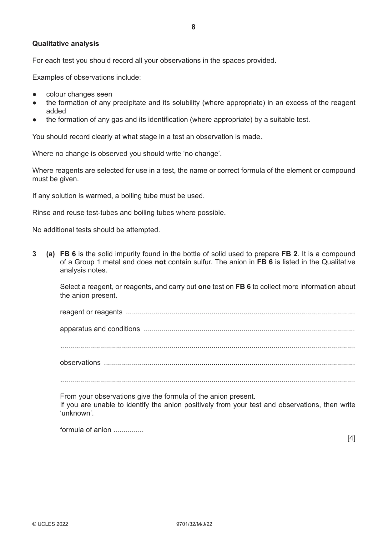 Cambridge A Level Chemistry 9701 2022 May/June Paper 3 · Variant 2 question paper, page 8 of 12