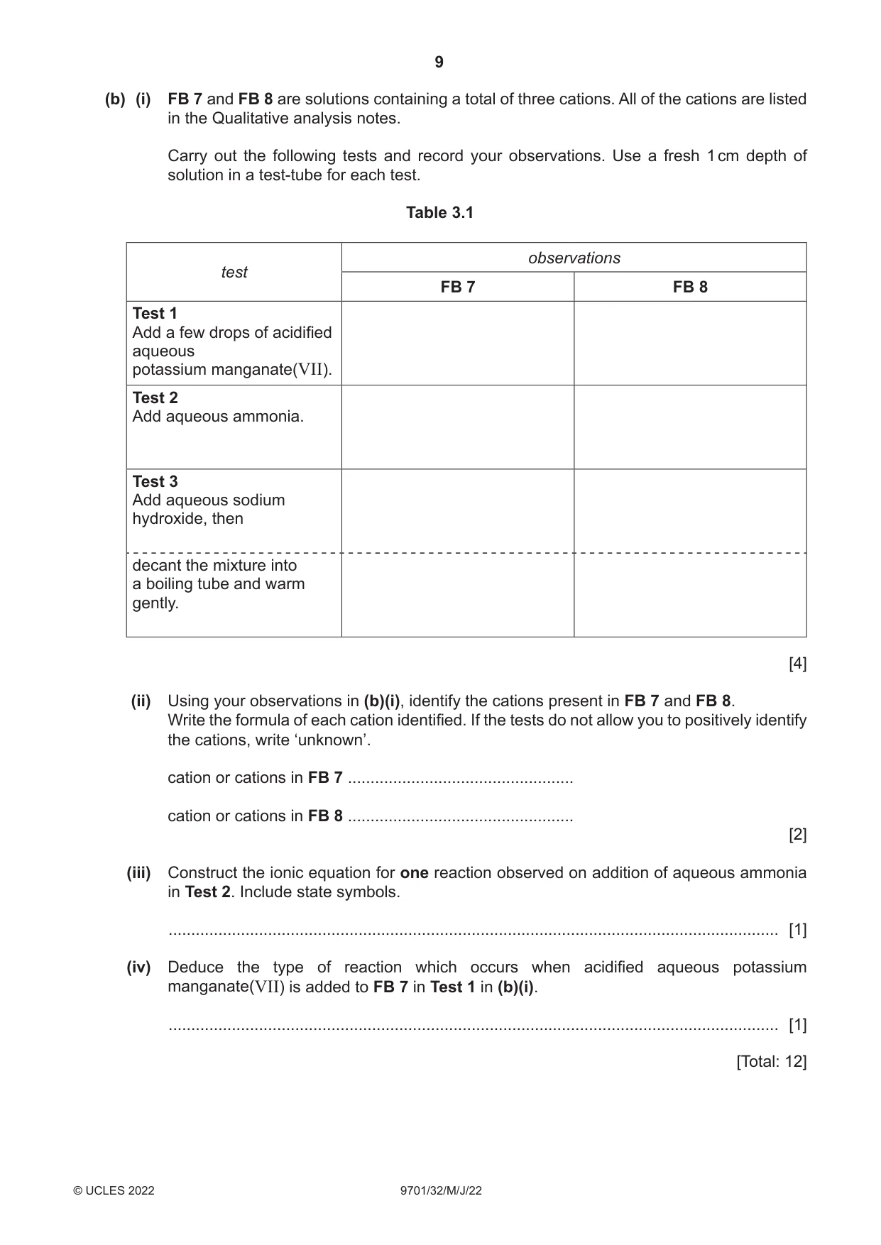 Cambridge A Level Chemistry 9701 2022 May/June Paper 3 · Variant 2 question paper, page 9 of 12