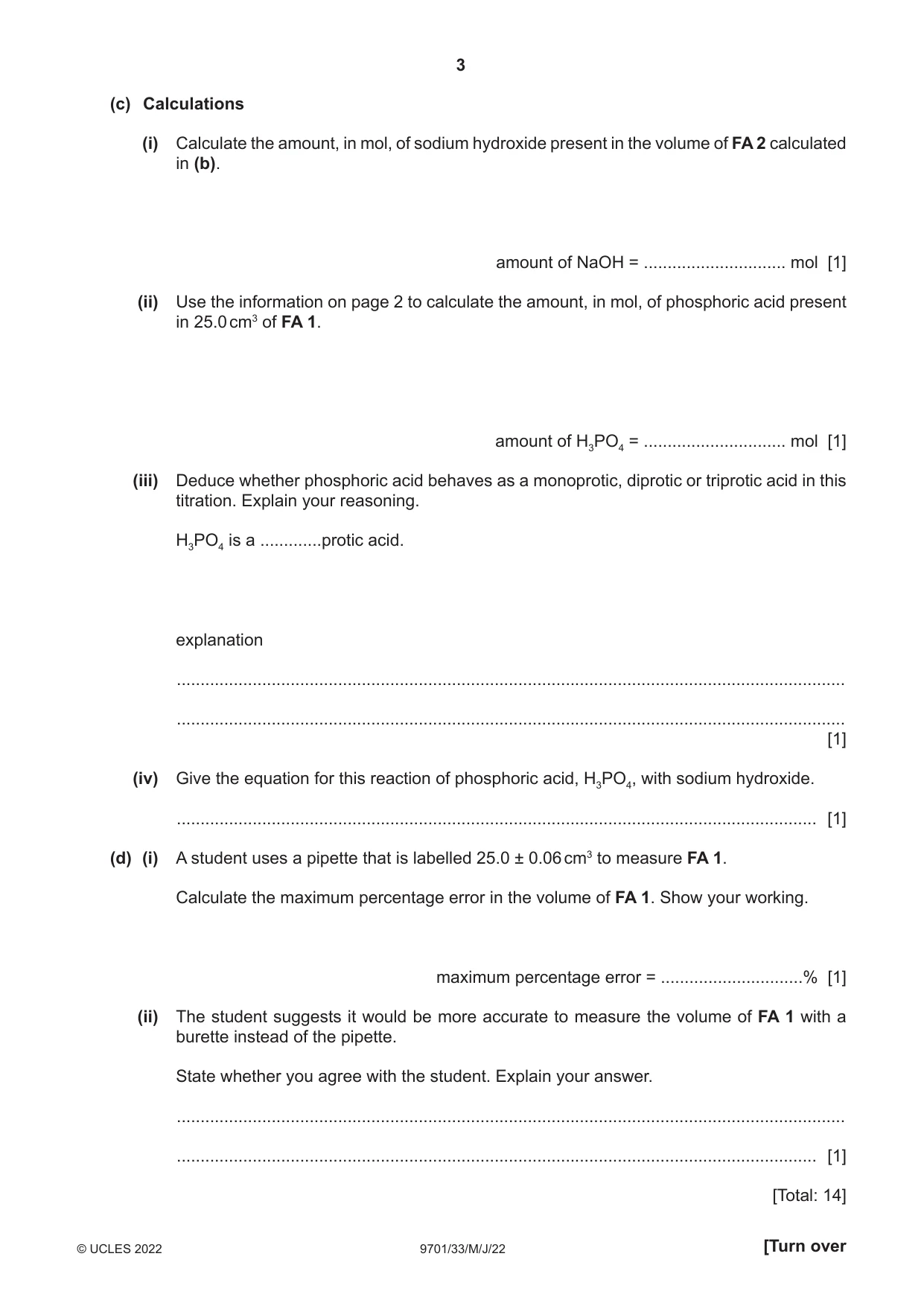 Cambridge A Level Chemistry 9701 2022 May/June Paper 3 · Variant 3 question paper, page 3 of 12