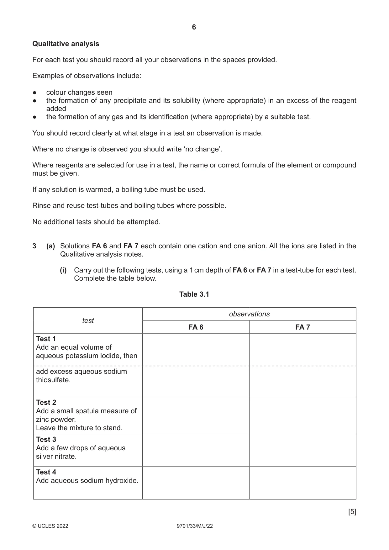 Cambridge A Level Chemistry 9701 2022 May/June Paper 3 · Variant 3 question paper, page 6 of 12