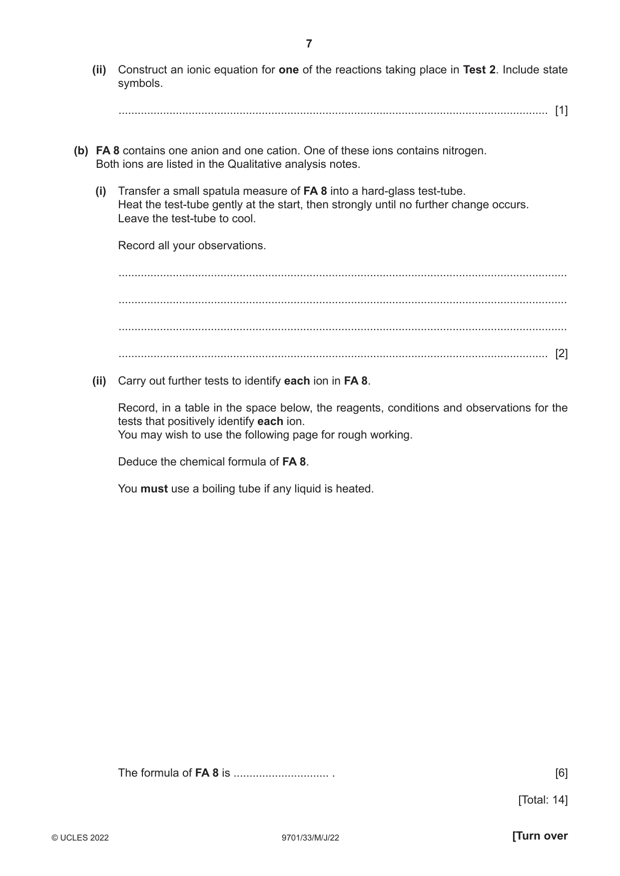 Cambridge A Level Chemistry 9701 2022 May/June Paper 3 · Variant 3 question paper, page 7 of 12