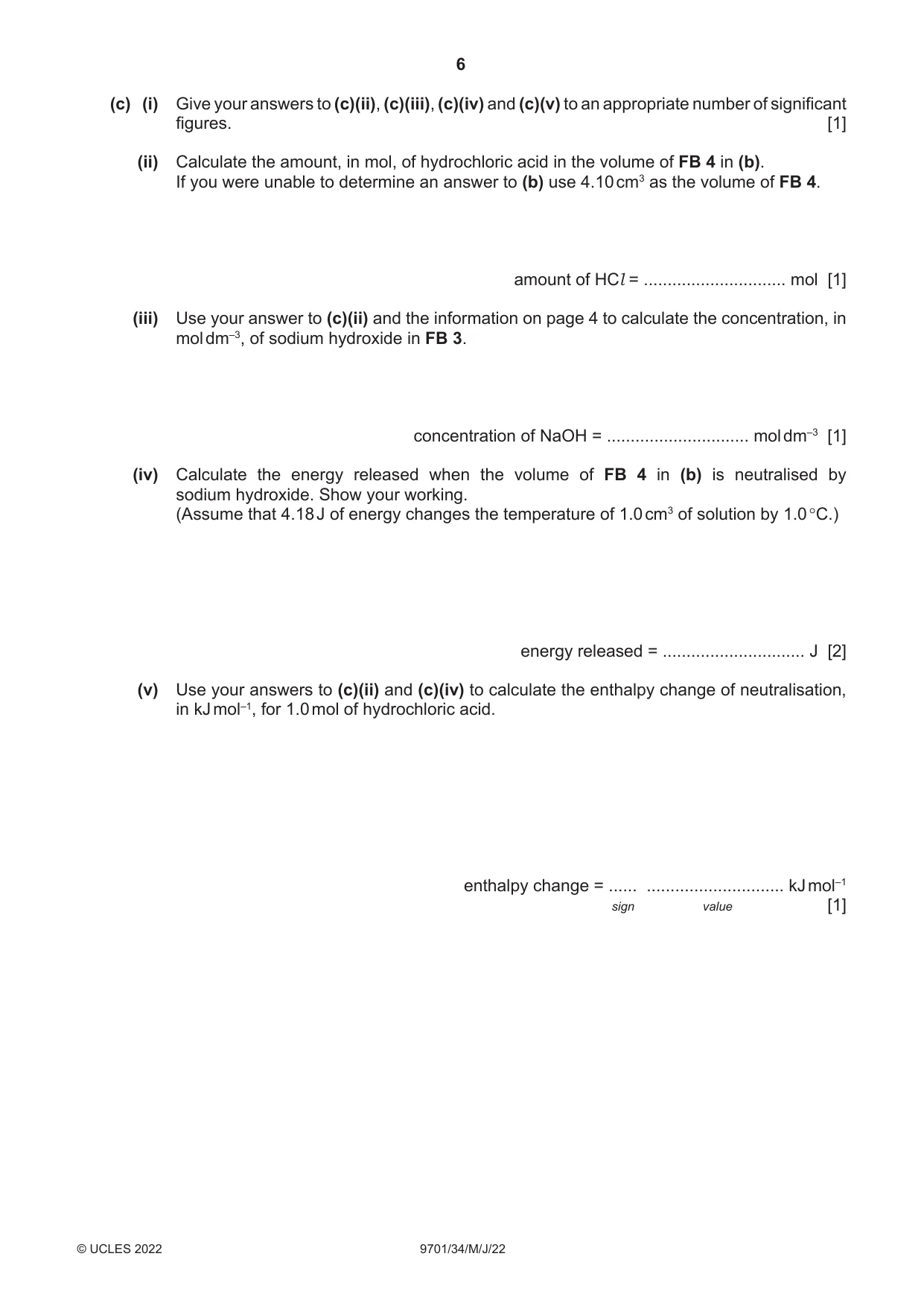 Cambridge A Level Chemistry 9701 2022 May/June Paper 3 · Variant 4 question paper, page 6 of 16