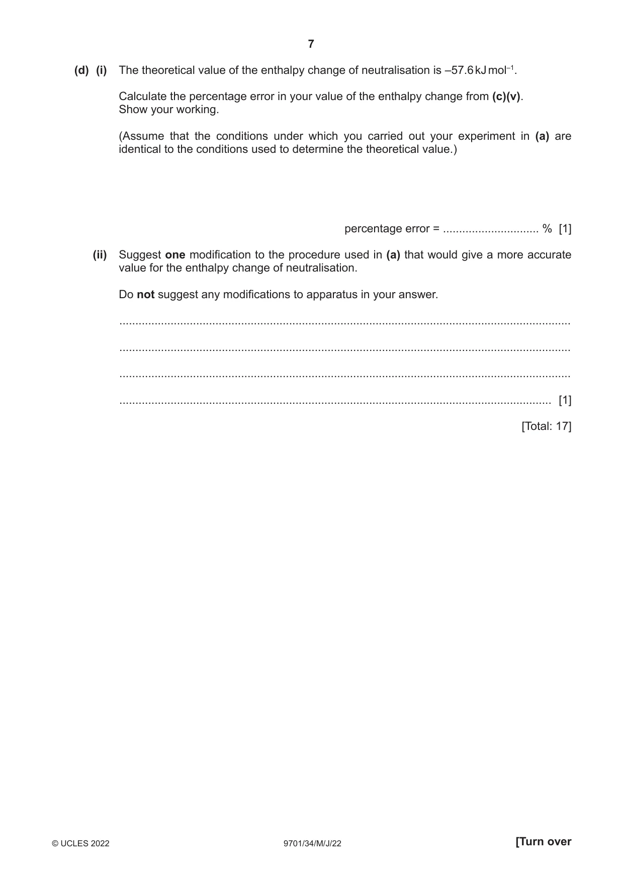 Cambridge A Level Chemistry 9701 2022 May/June Paper 3 · Variant 4 question paper, page 7 of 16