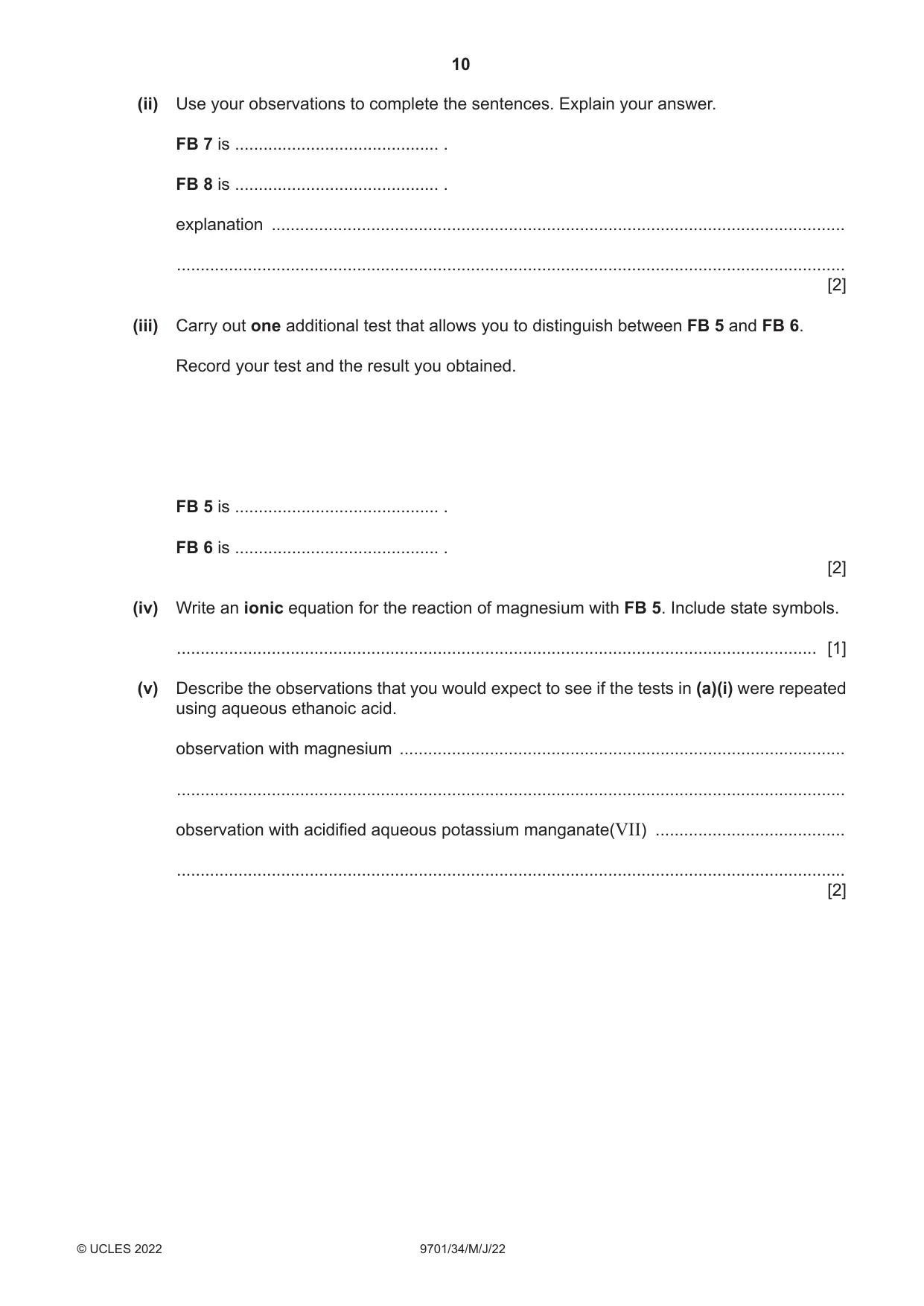 Cambridge A Level Chemistry 9701 2022 May/June Paper 3 · Variant 4 question paper, page 10 of 16