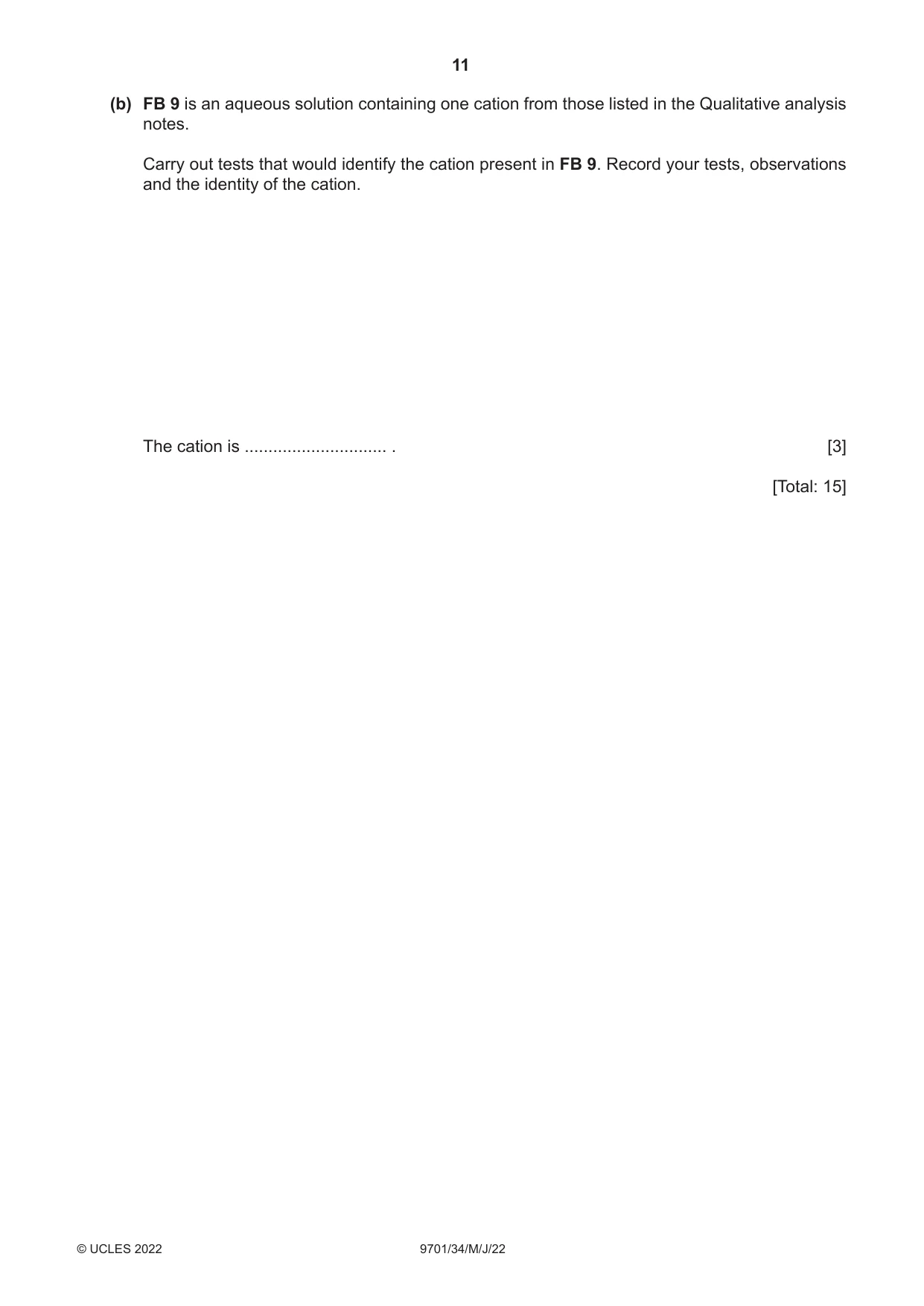 Cambridge A Level Chemistry 9701 2022 May/June Paper 3 · Variant 4 question paper, page 11 of 16