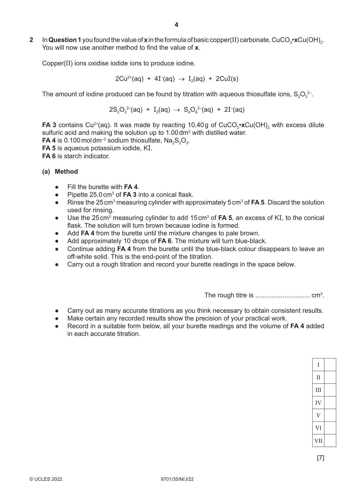 Cambridge A Level Chemistry 9701 2022 May/June Paper 3 · Variant 5 question paper, page 4 of 12