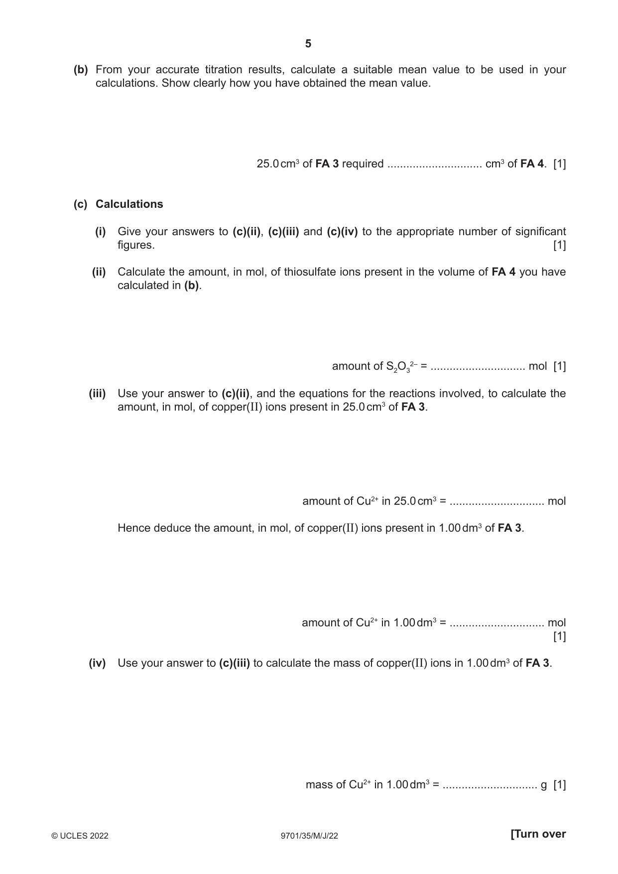 Cambridge A Level Chemistry 9701 2022 May/June Paper 3 · Variant 5 question paper, page 5 of 12