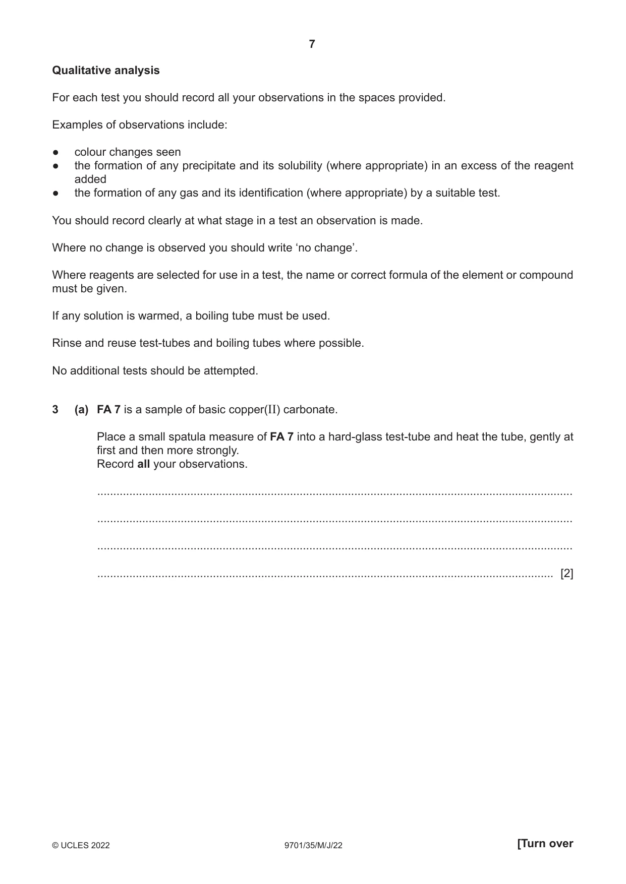 Cambridge A Level Chemistry 9701 2022 May/June Paper 3 · Variant 5 question paper, page 7 of 12