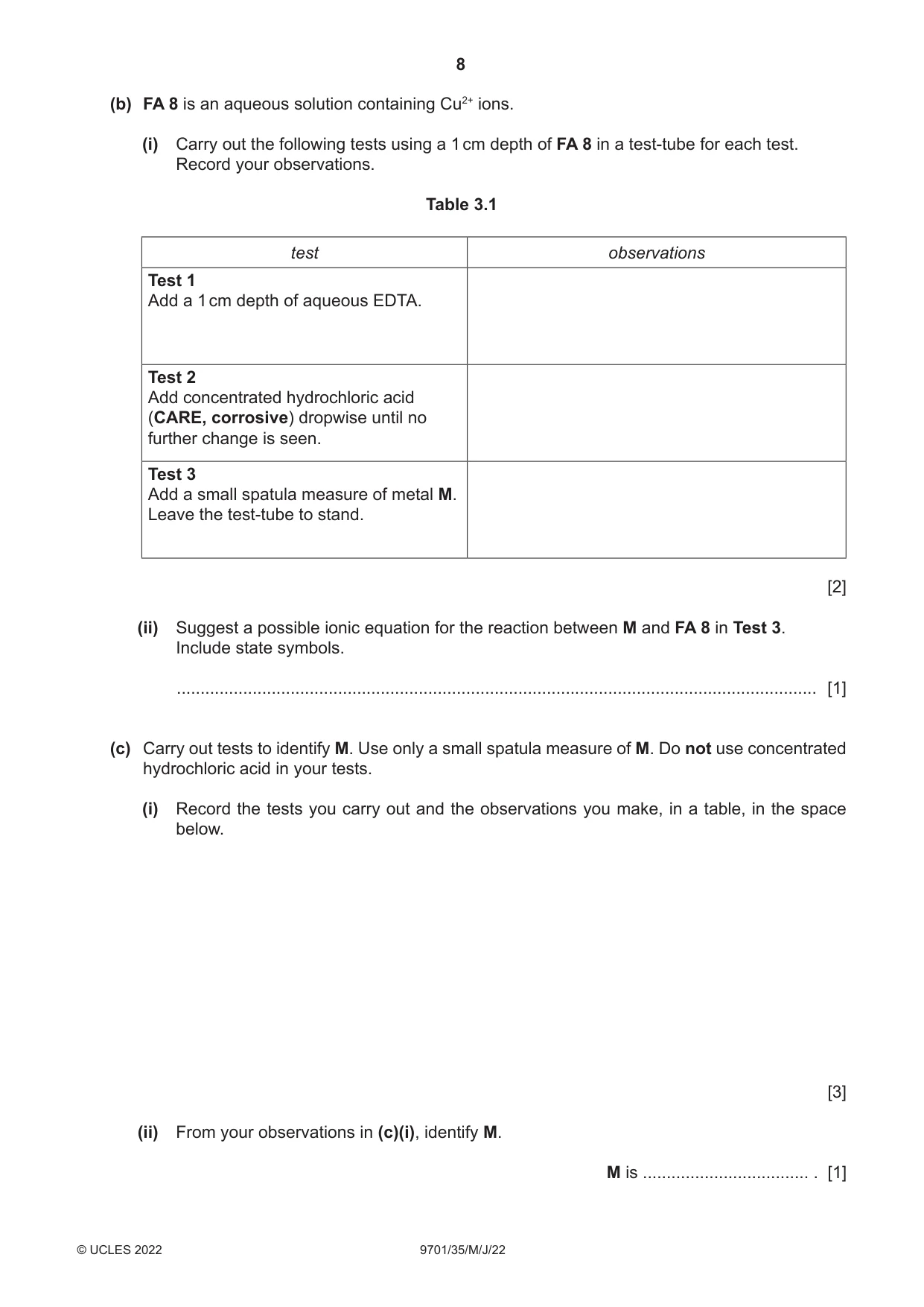 Cambridge A Level Chemistry 9701 2022 May/June Paper 3 · Variant 5 question paper, page 8 of 12