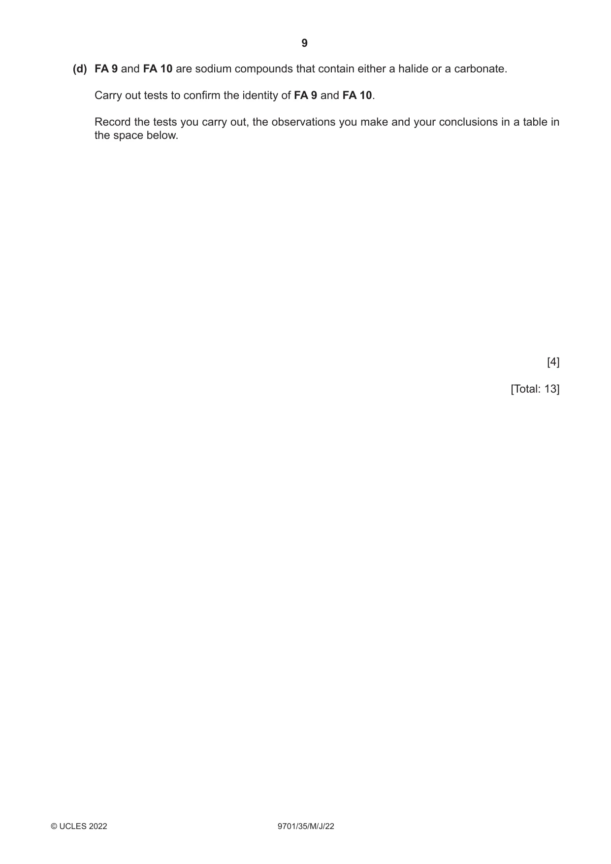 Cambridge A Level Chemistry 9701 2022 May/June Paper 3 · Variant 5 question paper, page 9 of 12