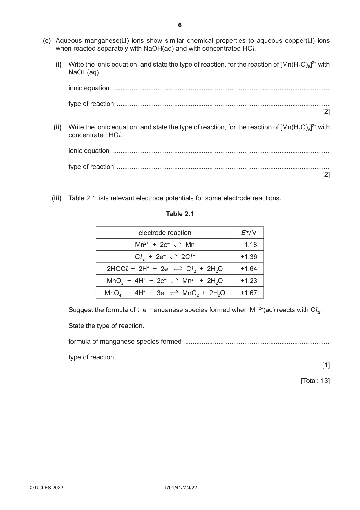 Cambridge A Level Chemistry 9701 2022 May/June Paper 4 · Variant 1 question paper, page 6 of 24