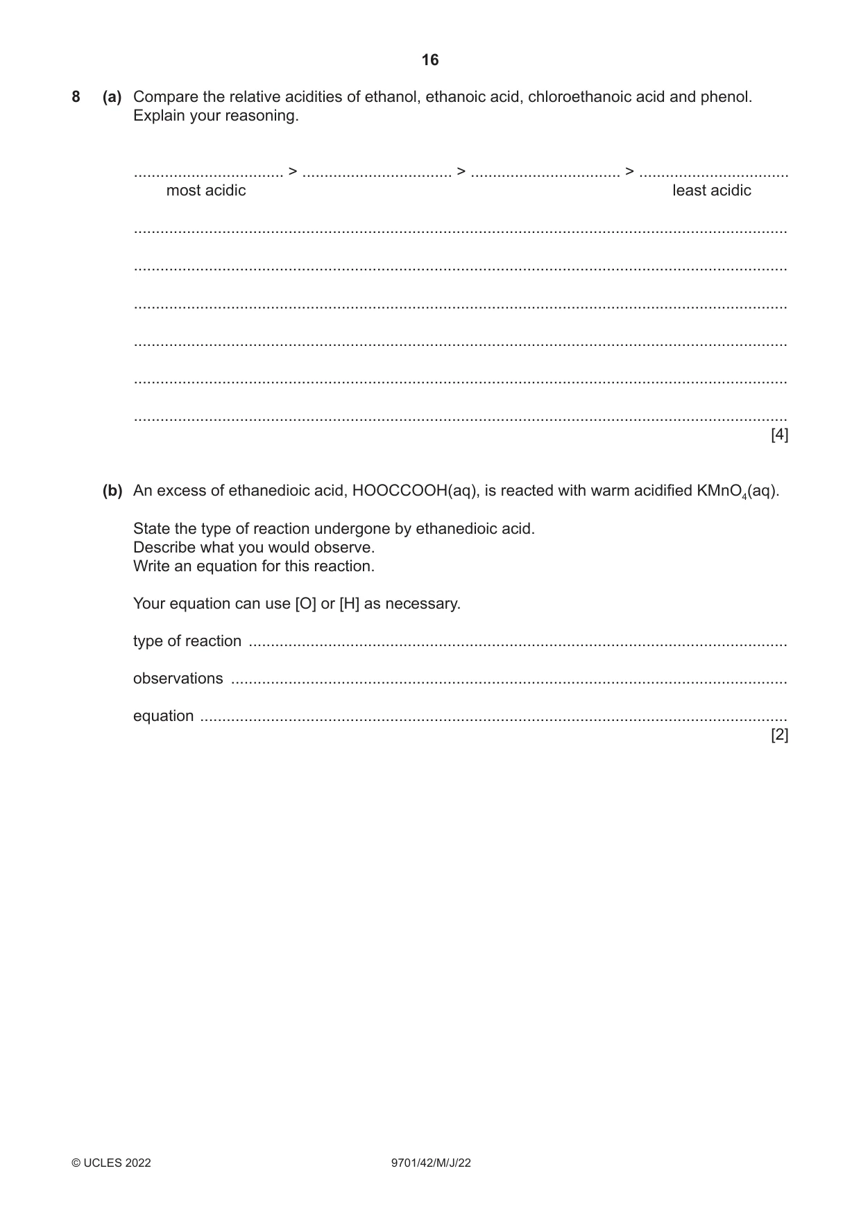 Cambridge A Level Chemistry 9701 2022 May/June Paper 4 · Variant 2 question paper, page 16 of 24