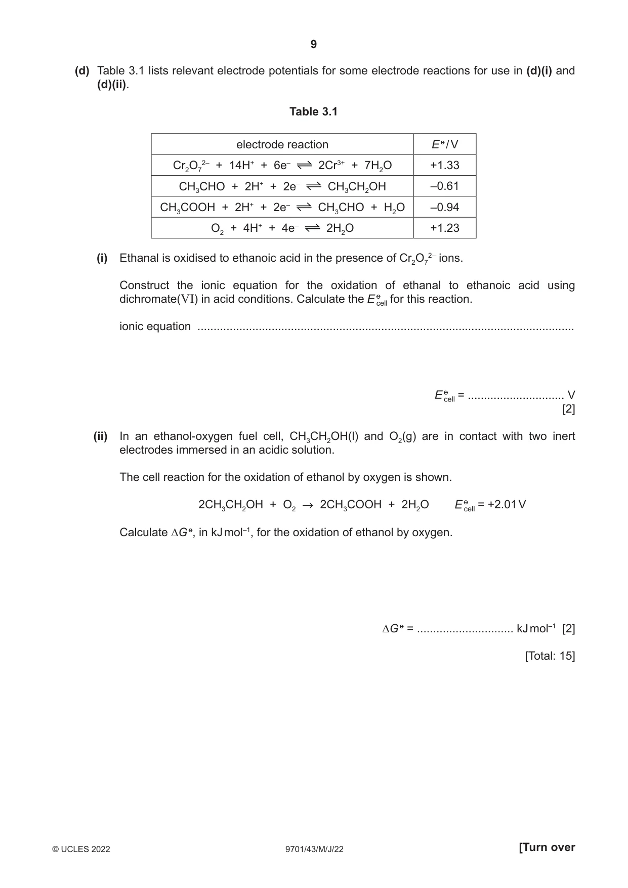 Cambridge A Level Chemistry 9701 2022 May/June Paper 4 · Variant 3 question paper, page 9 of 24