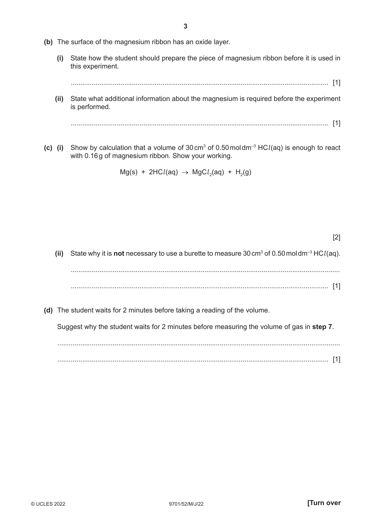 Cambridge A Level Chemistry 9701 2022 May/June Paper 5 · Variant 2 question paper, page 3 of 12