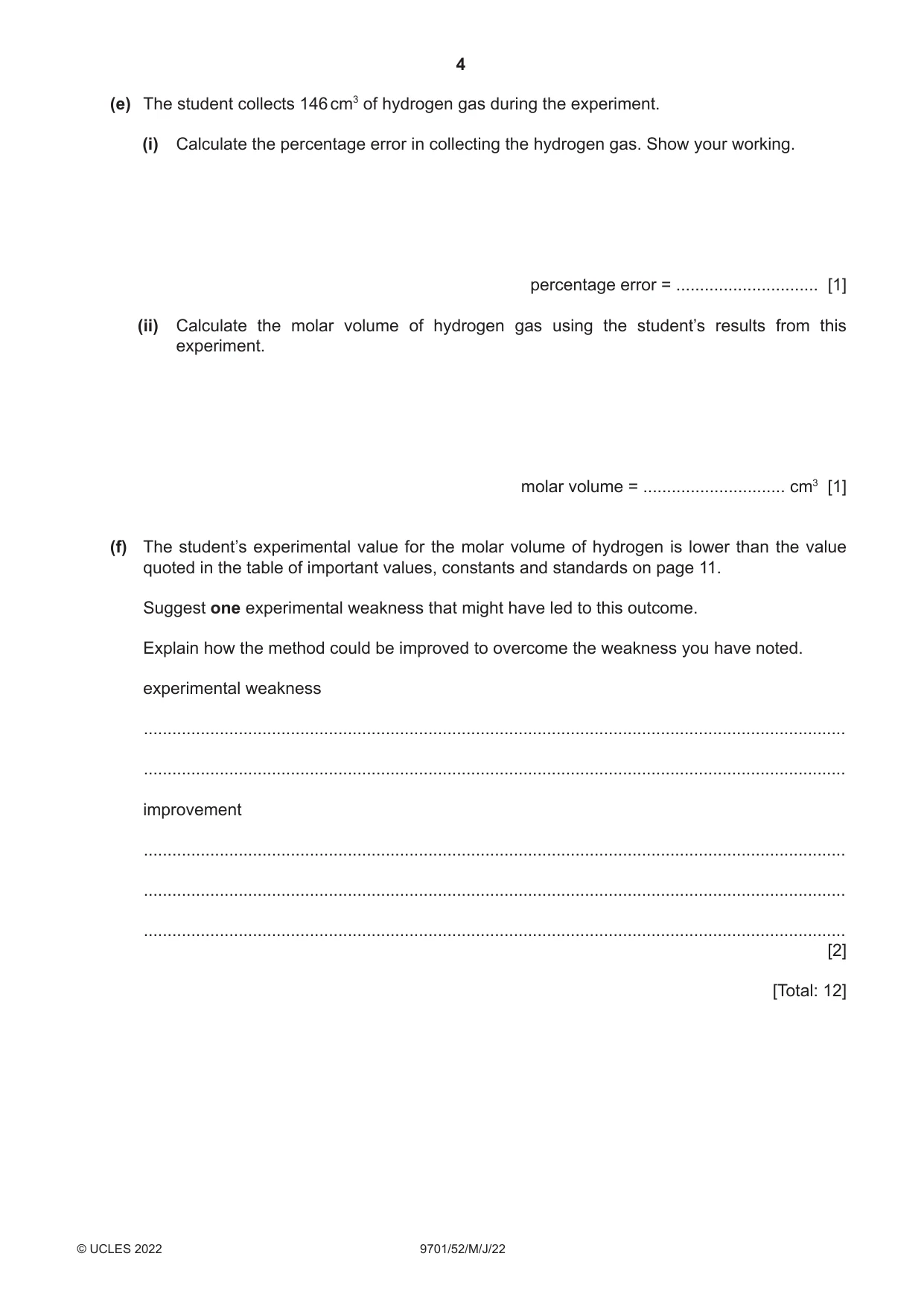 Cambridge A Level Chemistry 9701 2022 May/June Paper 5 · Variant 2 question paper, page 4 of 12