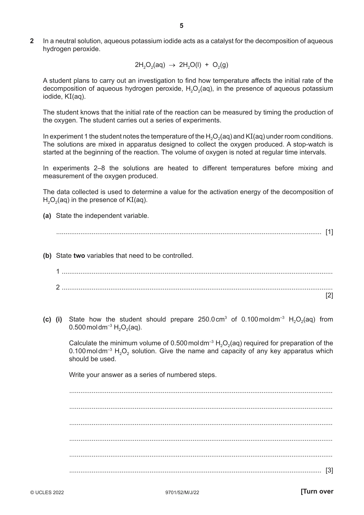 Cambridge A Level Chemistry 9701 2022 May/June Paper 5 · Variant 2 question paper, page 5 of 12