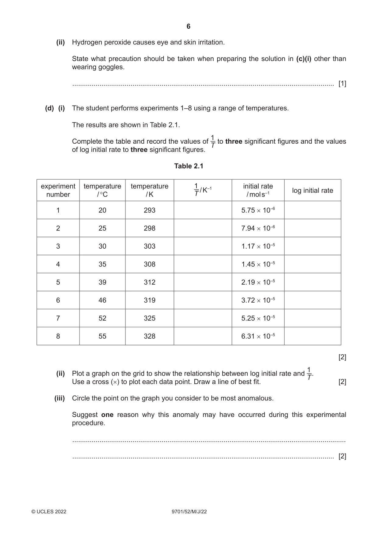 Cambridge A Level Chemistry 9701 2022 May/June Paper 5 · Variant 2 question paper, page 6 of 12