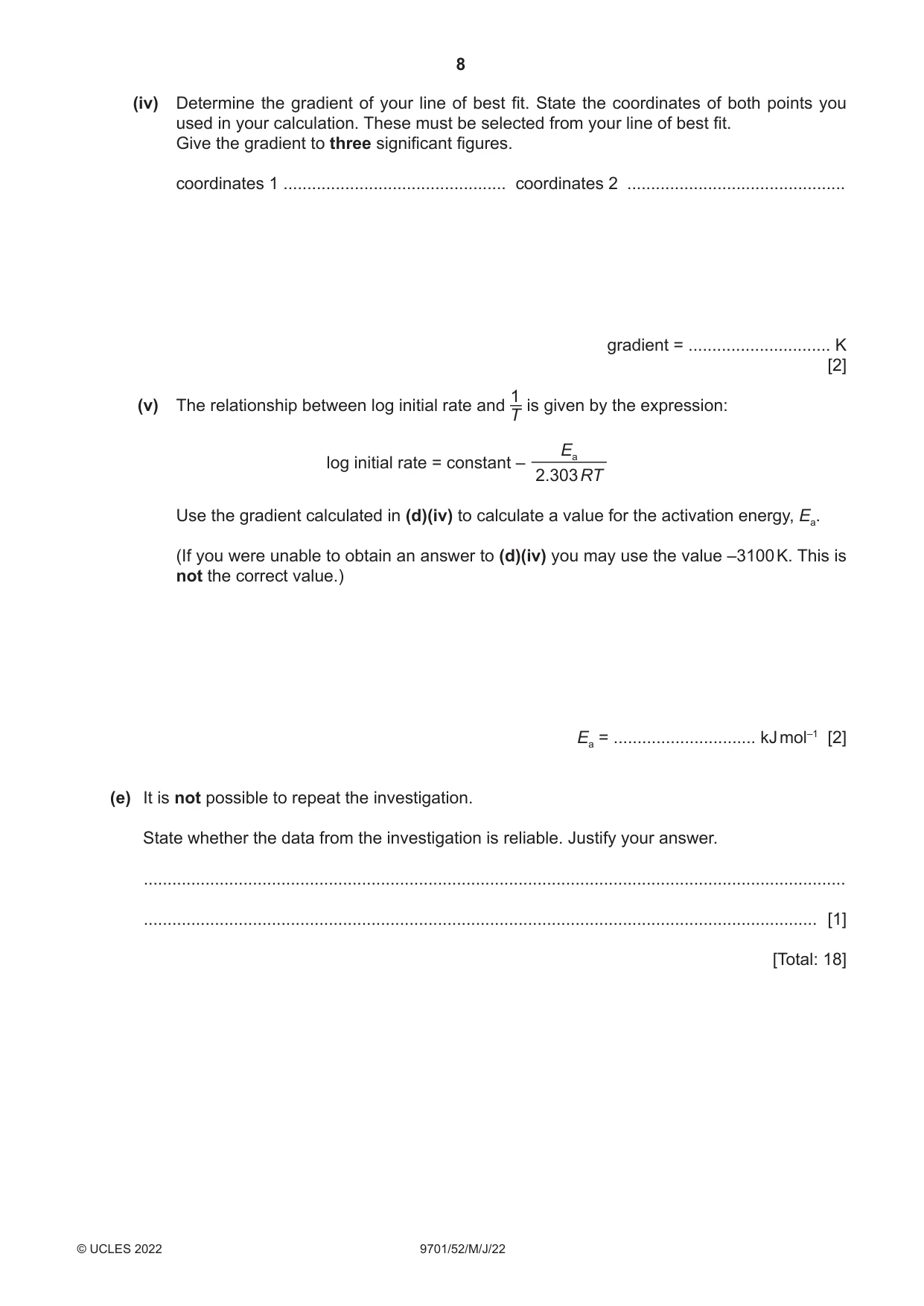 Cambridge A Level Chemistry 9701 2022 May/June Paper 5 · Variant 2 question paper, page 8 of 12