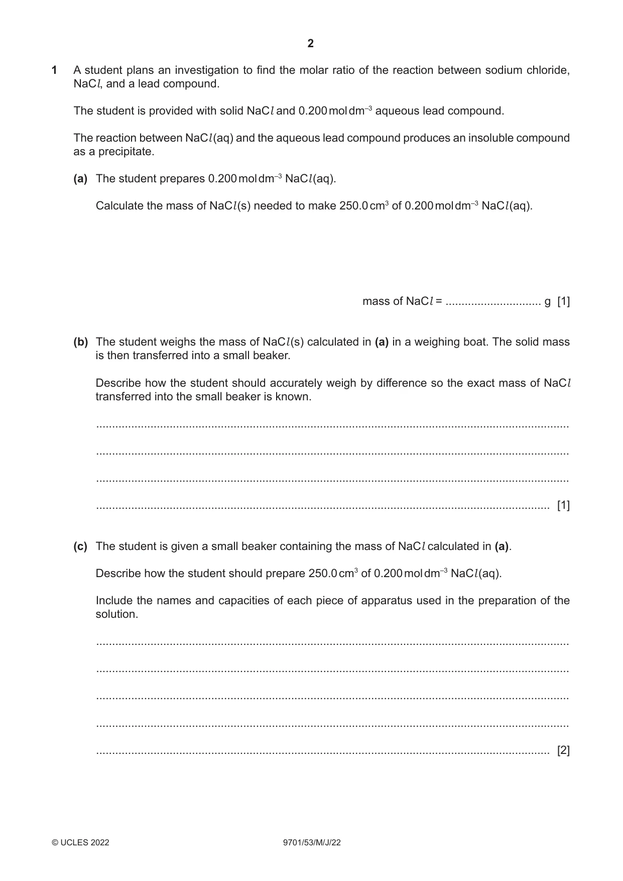 Cambridge A Level Chemistry 9701 2022 May/June Paper 5 · Variant 3 question paper, page 2 of 16