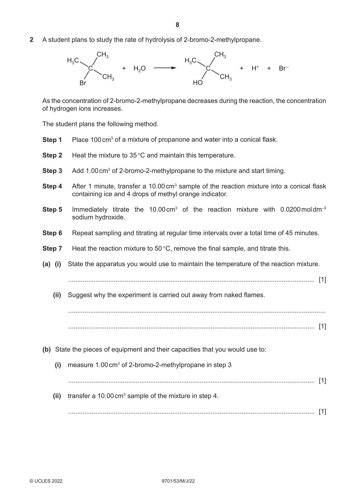 Cambridge A Level Chemistry 9701 2022 May/June Paper 5 · Variant 3 question paper, page 8 of 16