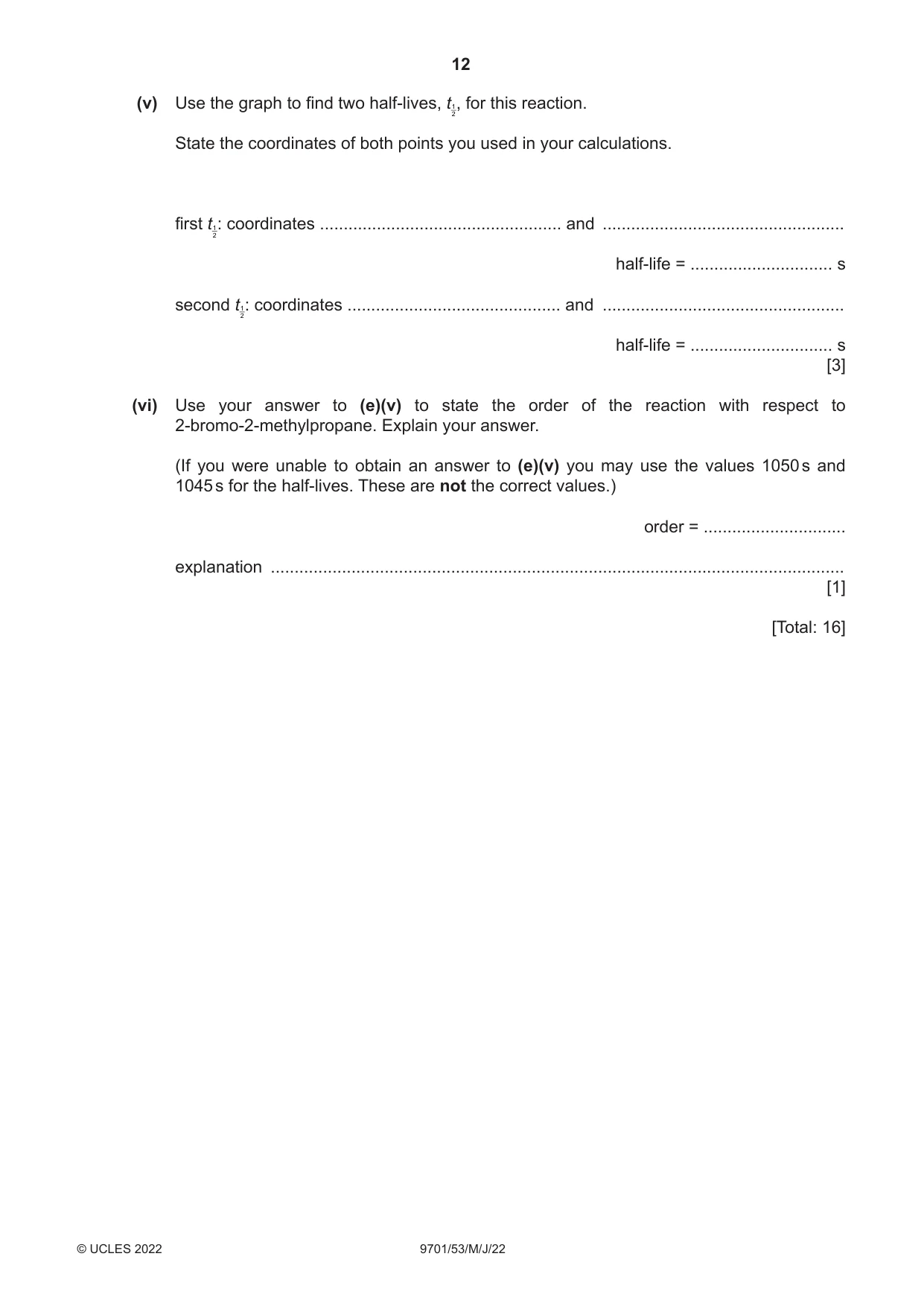 Cambridge A Level Chemistry 9701 2022 May/June Paper 5 · Variant 3 question paper, page 12 of 16