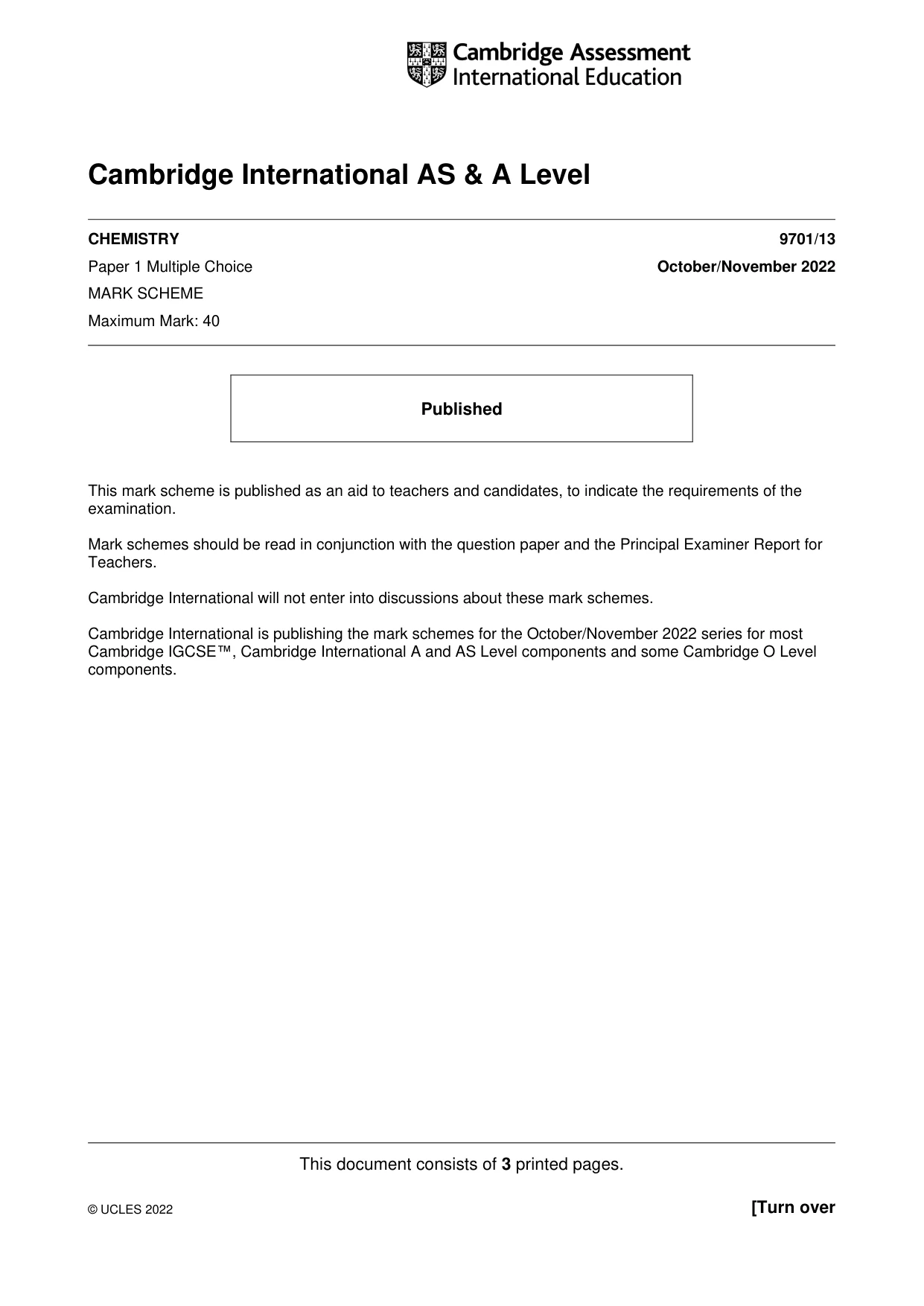 Mark scheme, page 1 of 3