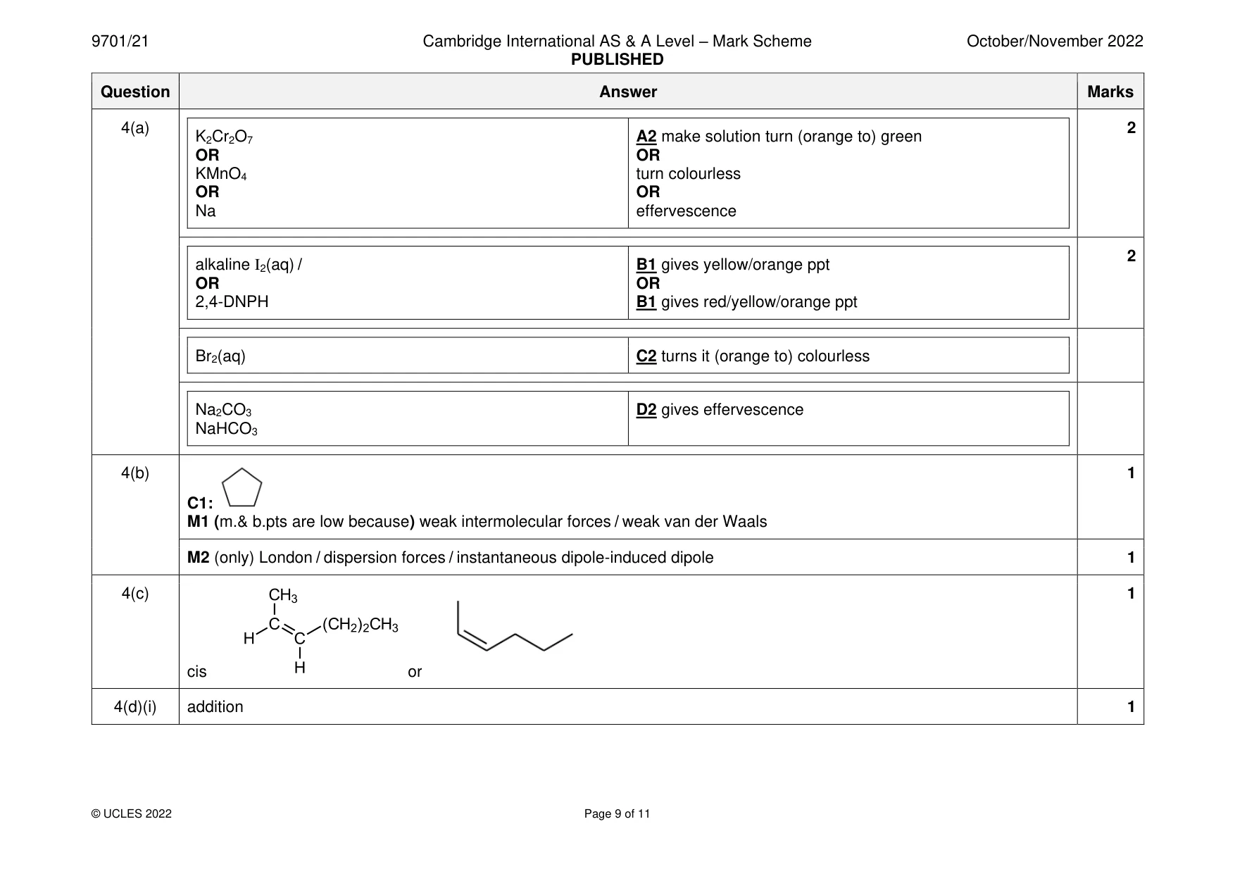 Mark scheme, page 9 of 11