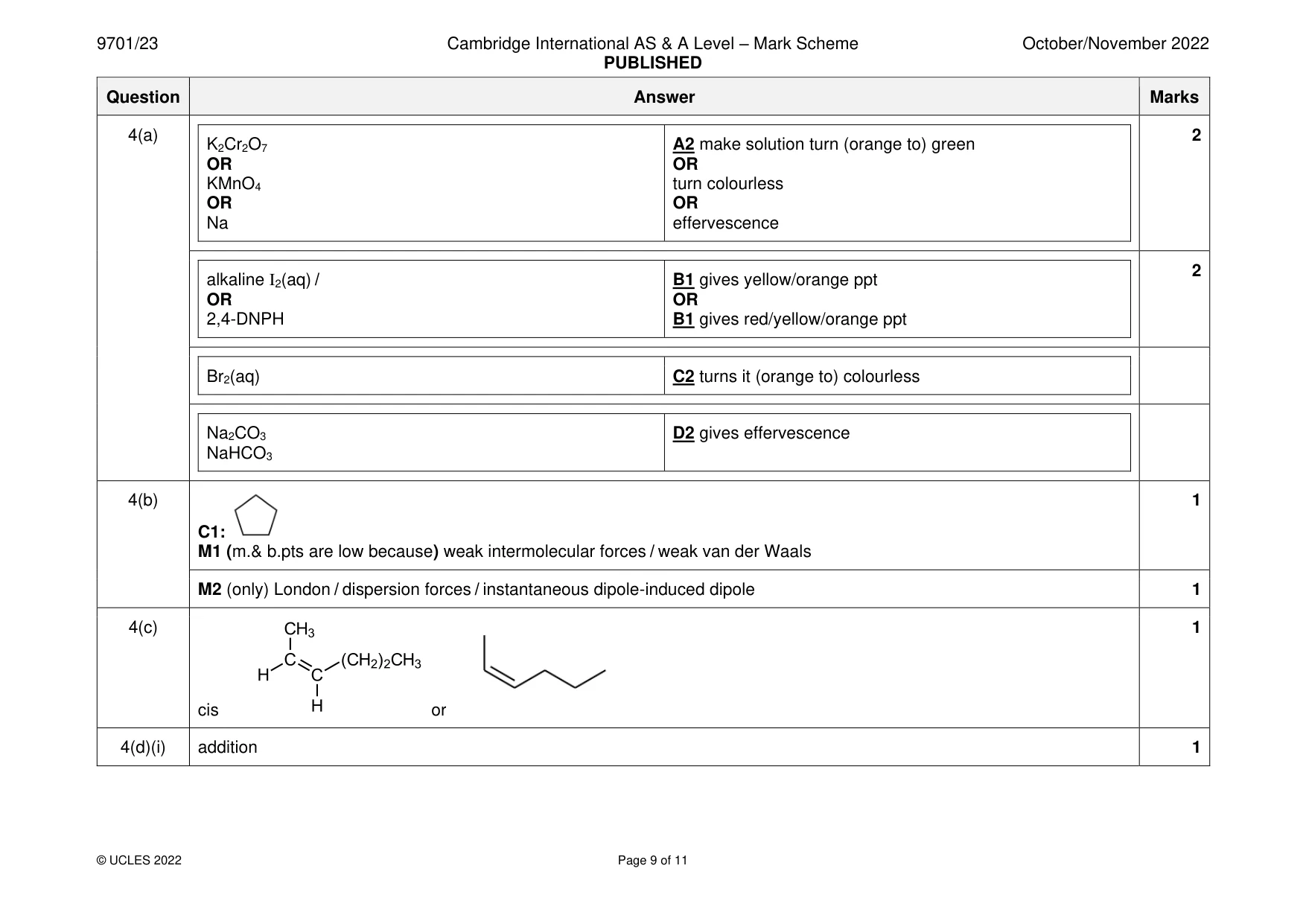 Mark scheme, page 9 of 11
