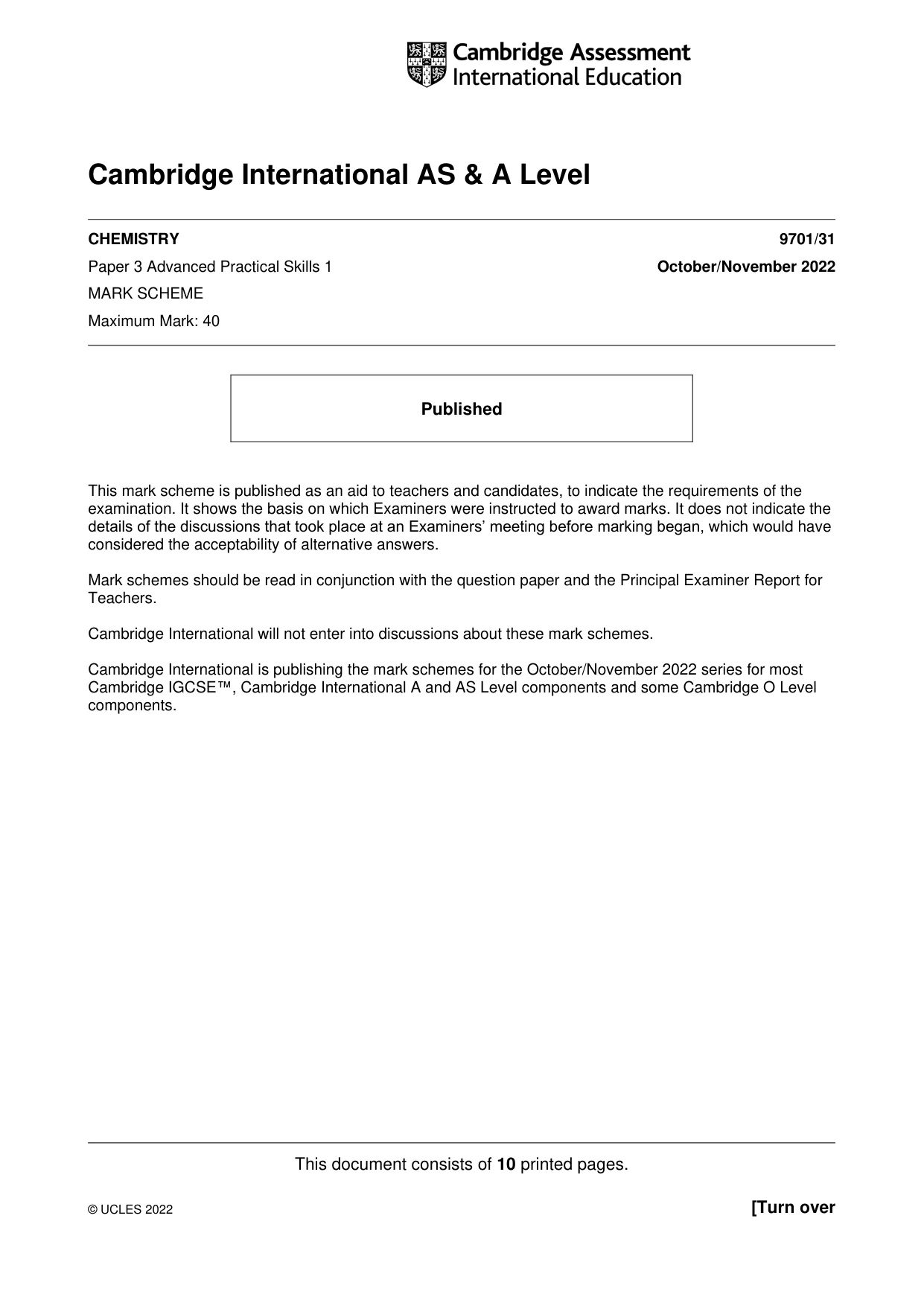 Mark scheme, page 1 of 10